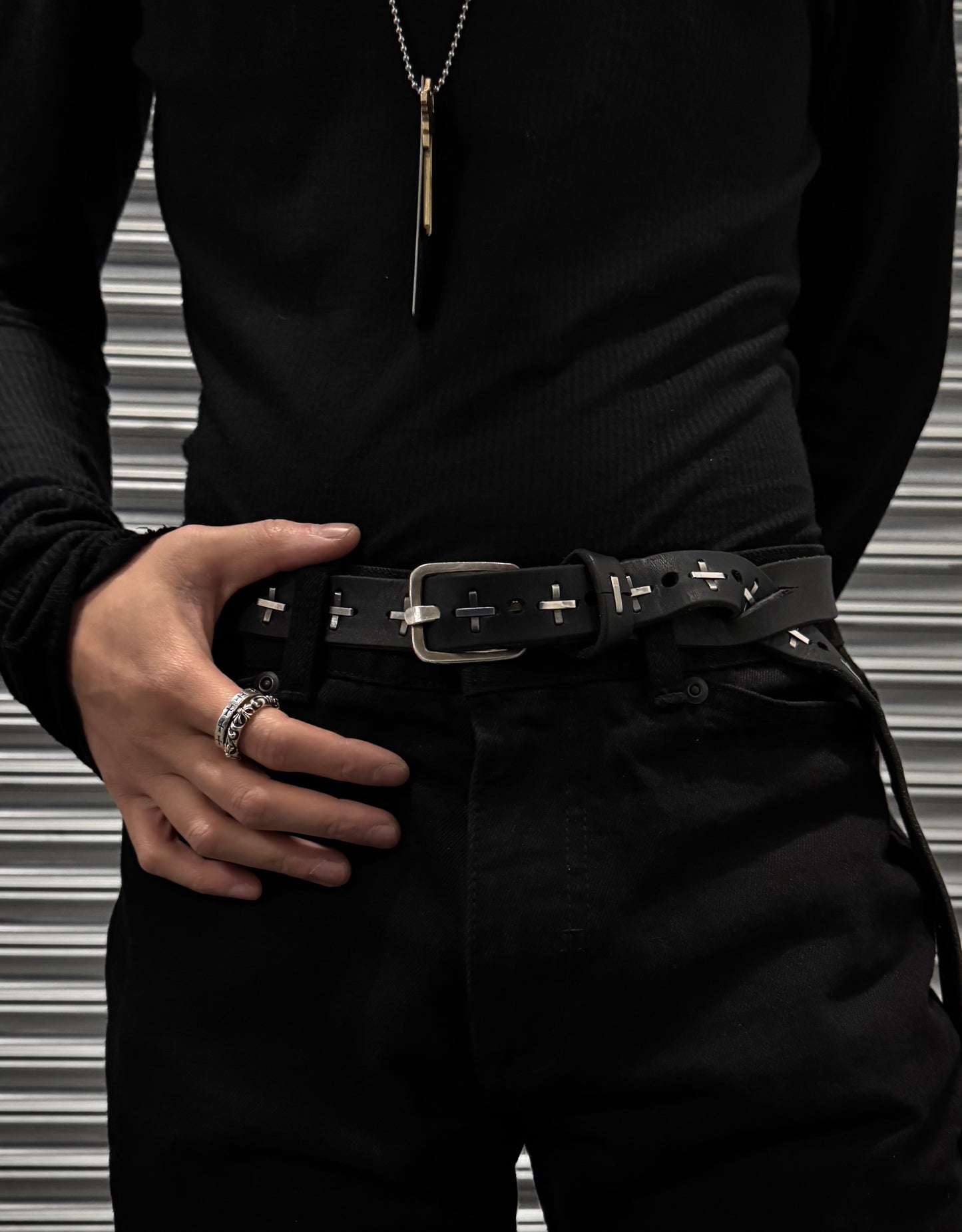 m.a+ by Maurizio Amadei ‘EQ2C-SPO 3.0’ Calfskin Leather Silver Cross Belt