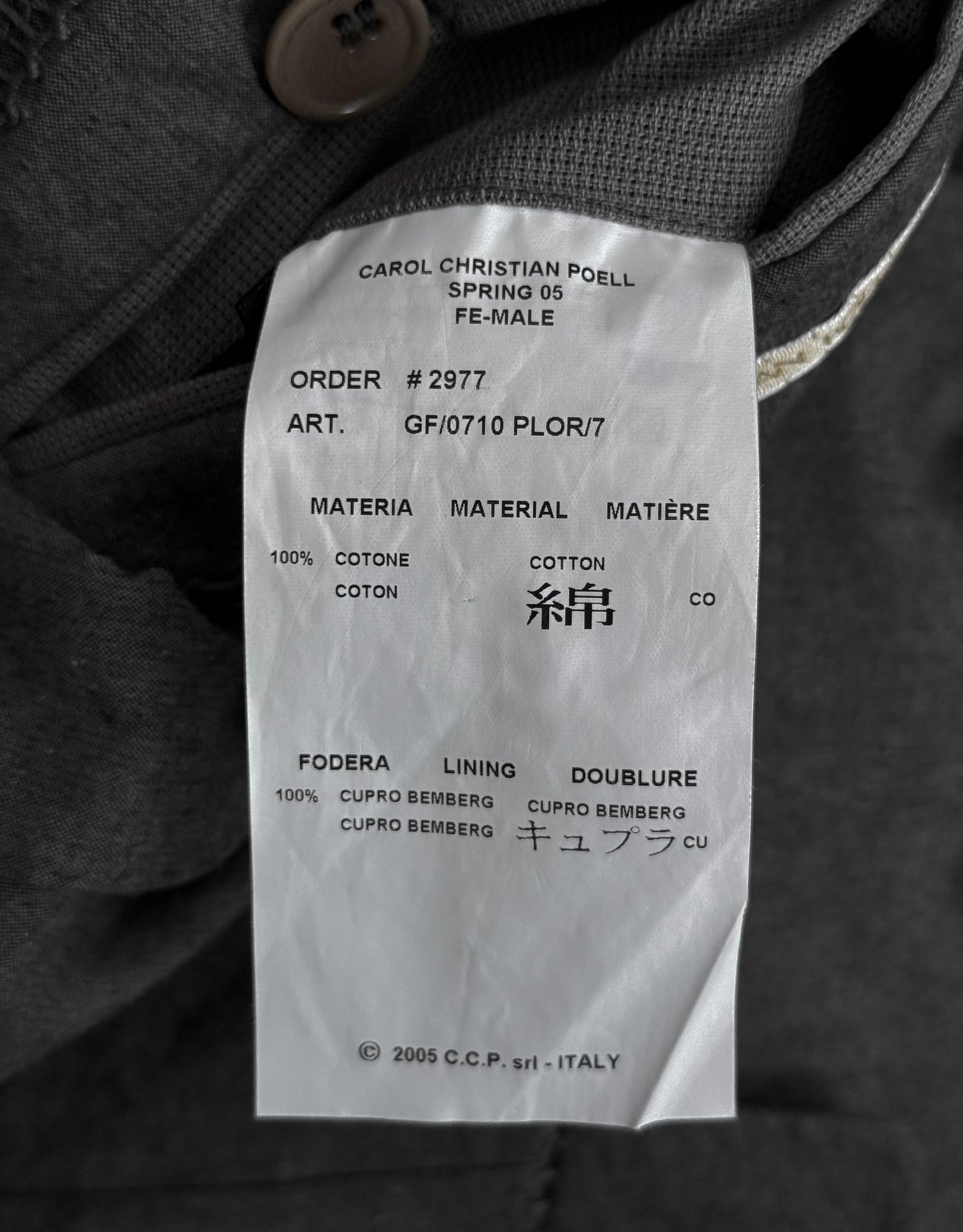 Carol Christian Poell SS05 “DISPOSSESSED” FE-MALE 'GF/0710 PLOR/7' Overlock Blazer