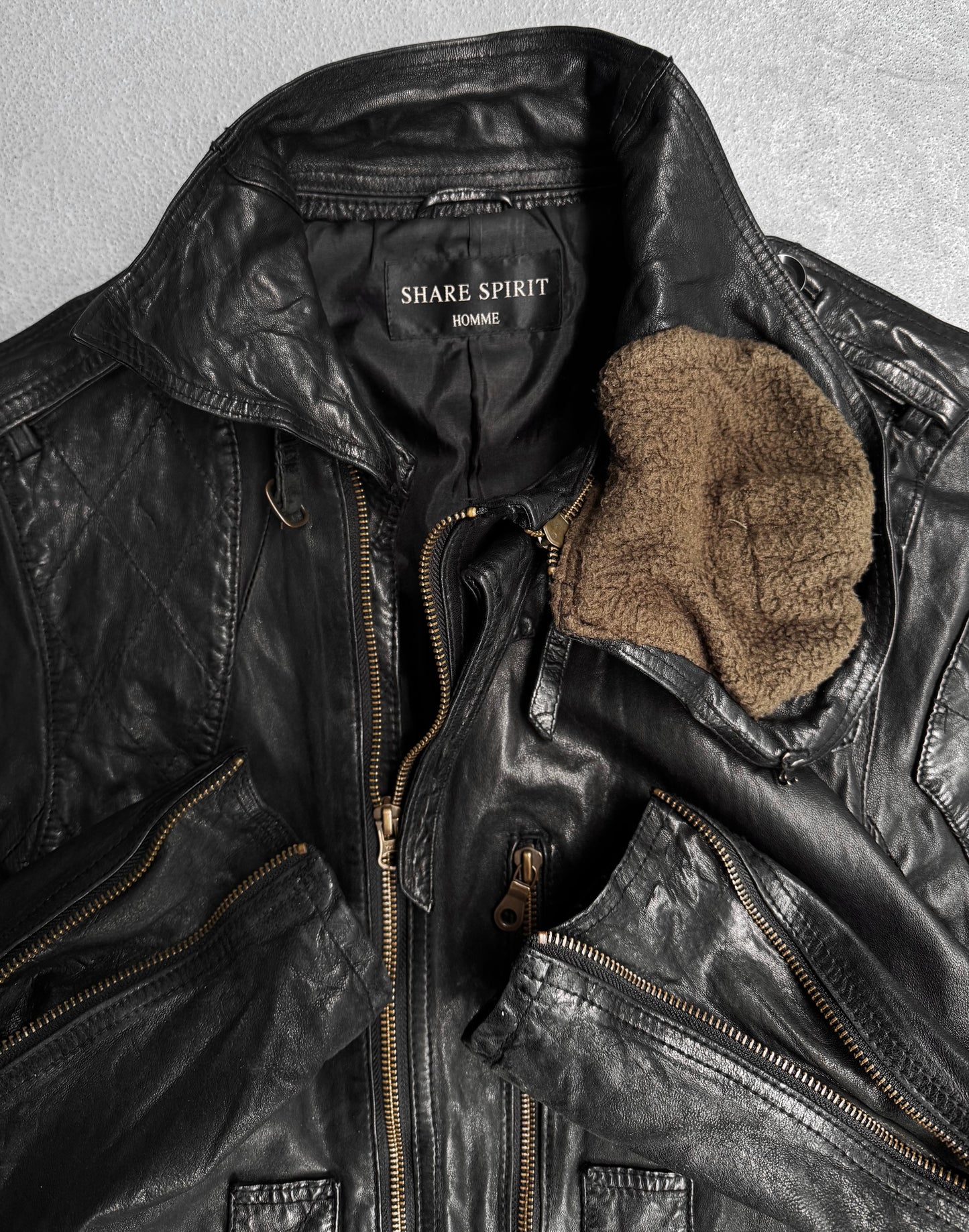 SHARE SPIRIT HOMME AW08 Sheepskin Leather Gas-Mask Rider Jacket