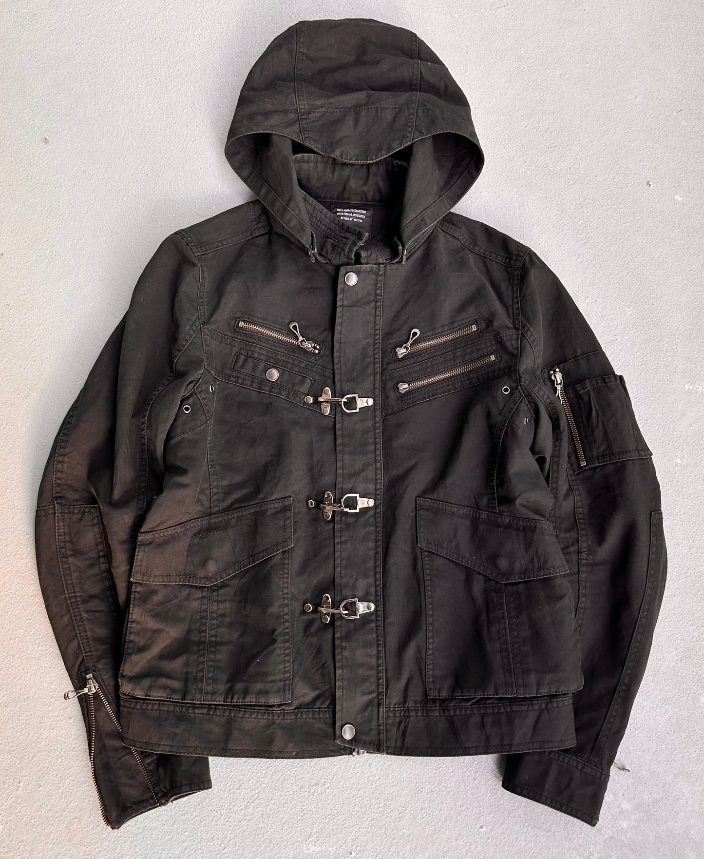 NICOLE CLUB FOR MEN Early 00s Multi-pocket ‘Fireman’ Hooded Rider Jacket