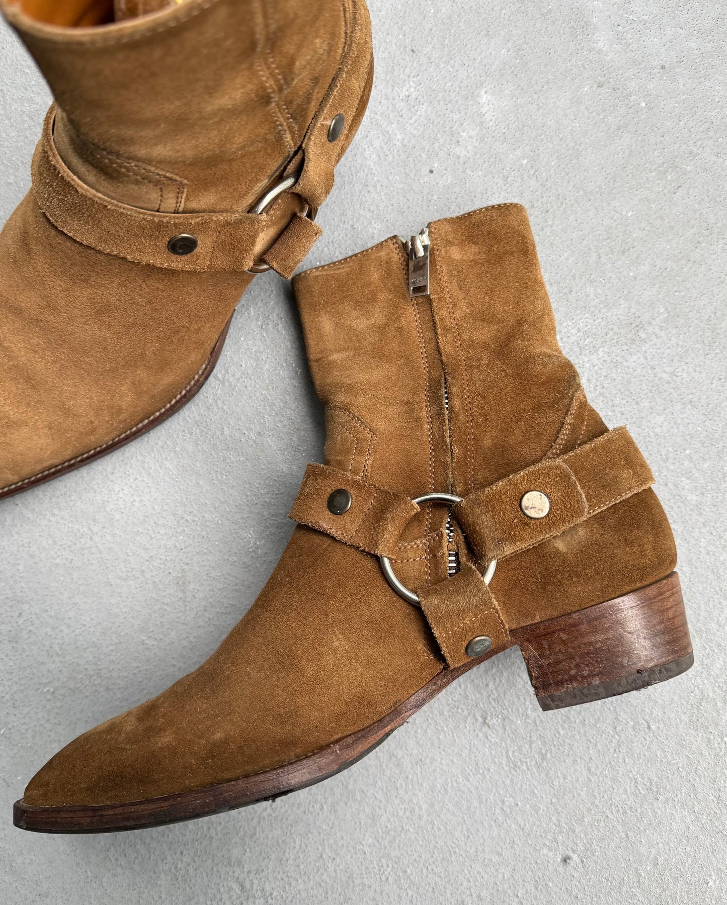 Saint Laurent Paris SS16 Brown Suede ‘Wyatts’ Buckle Boots