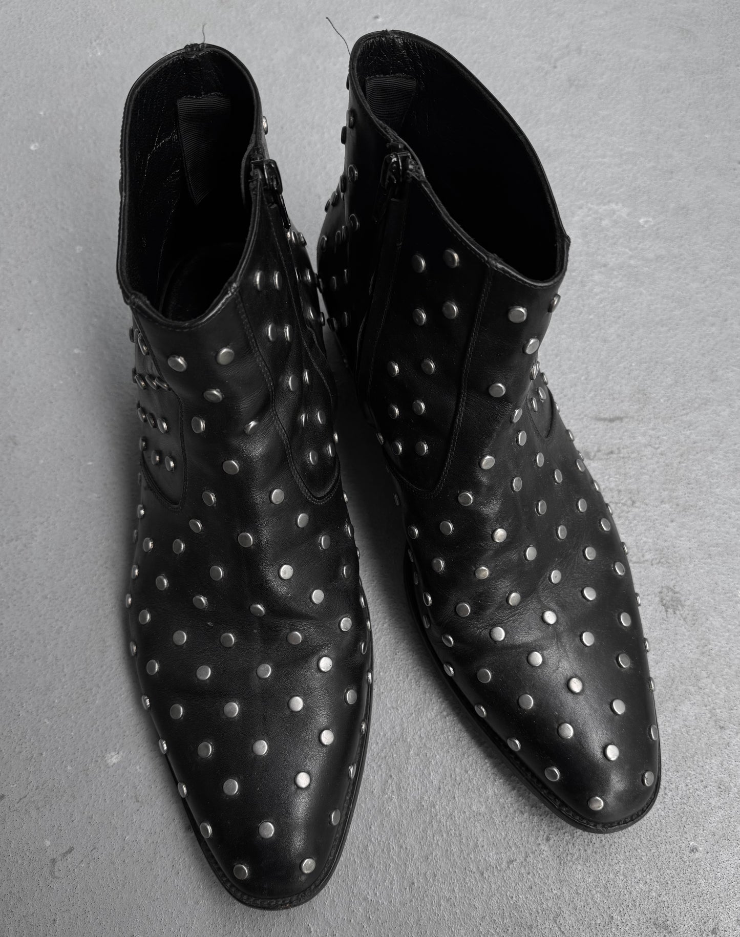 Saint Laurent Paris AW14 Studded Calfskin Leather Wyatt Chelsea Boots
