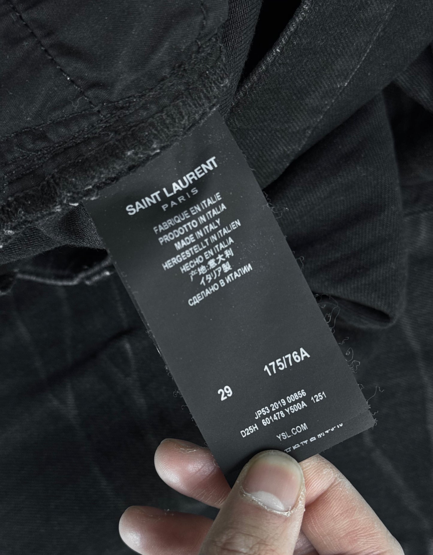 Saint Laurent Paris SS20 Black ‘D21’ Waxed Whiskers Skinny Denim