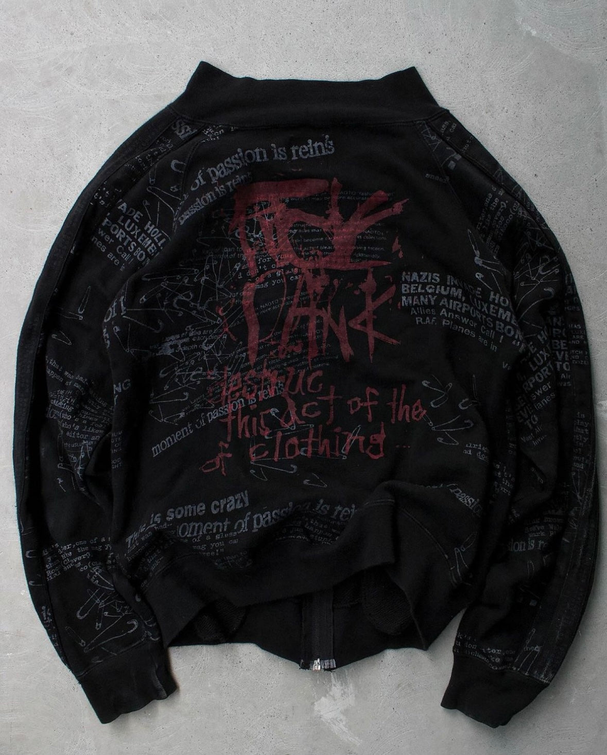 h.NAOTO h.ARNACHY Early 00s Punk Typewrite Graphic Zip-Up Track Jacket