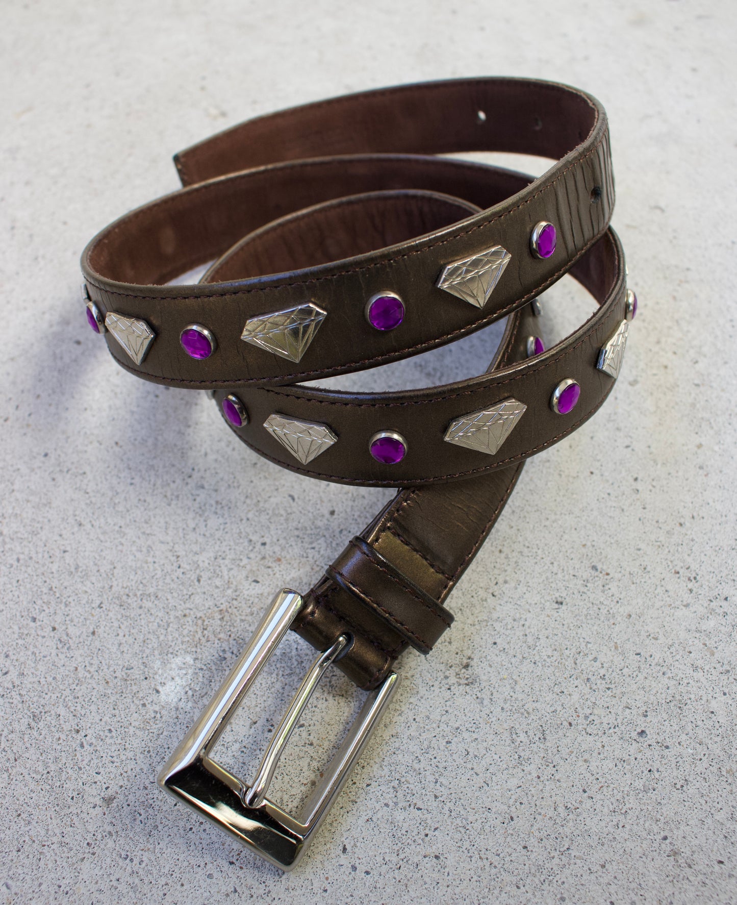 UNDERCOVER AW01 “D.A.V.F” Jewels Studded Metallic Leather Belt