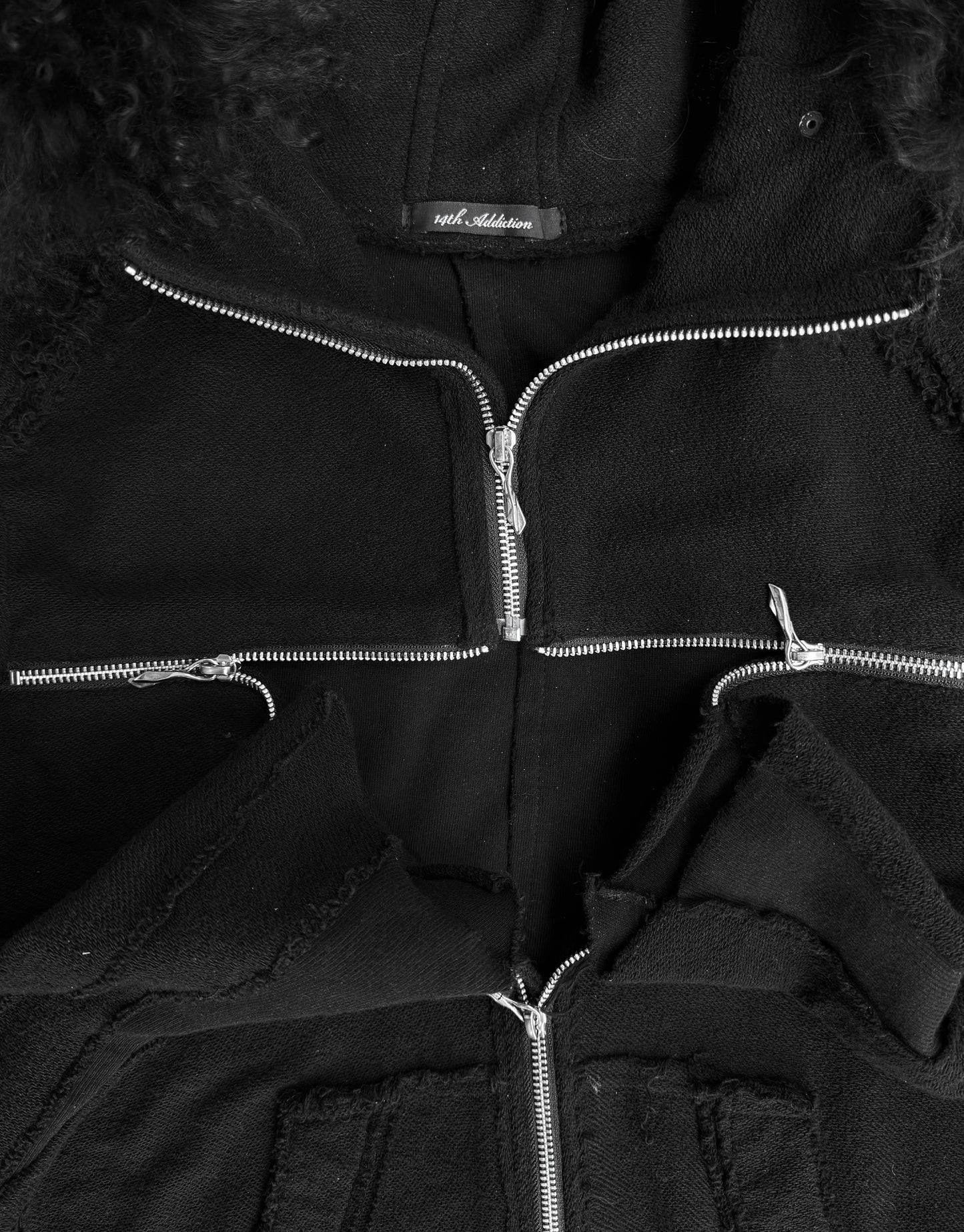 14thAddiction Black Fur Custom French Terry Cross-zip Hoodie
