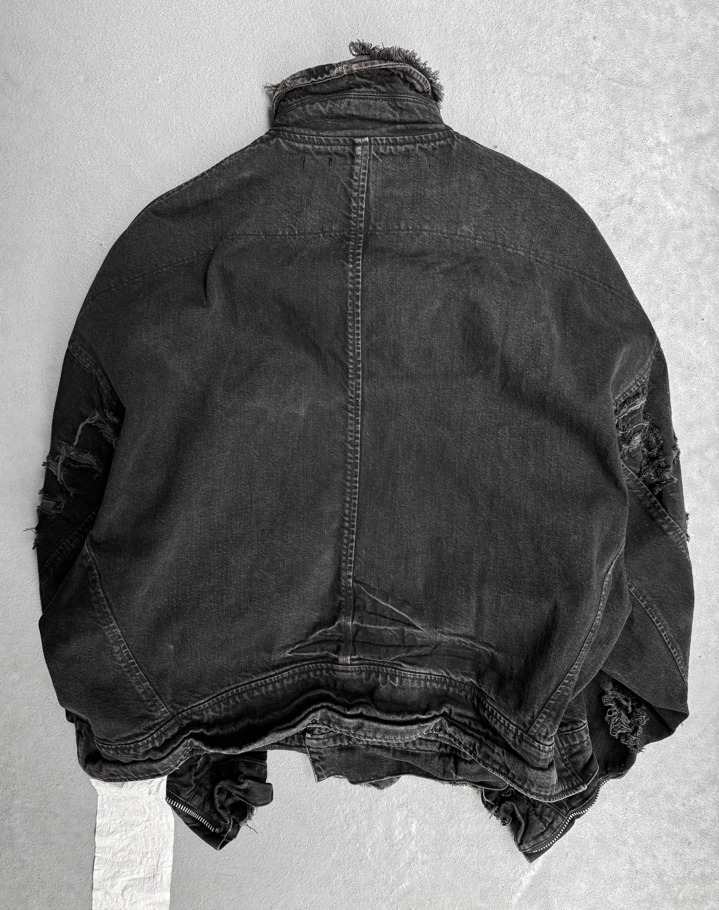 Julius_7 SS18 “Acid Glaciers;” Limited Edition Distressed 12oz Denim Biker Jacket