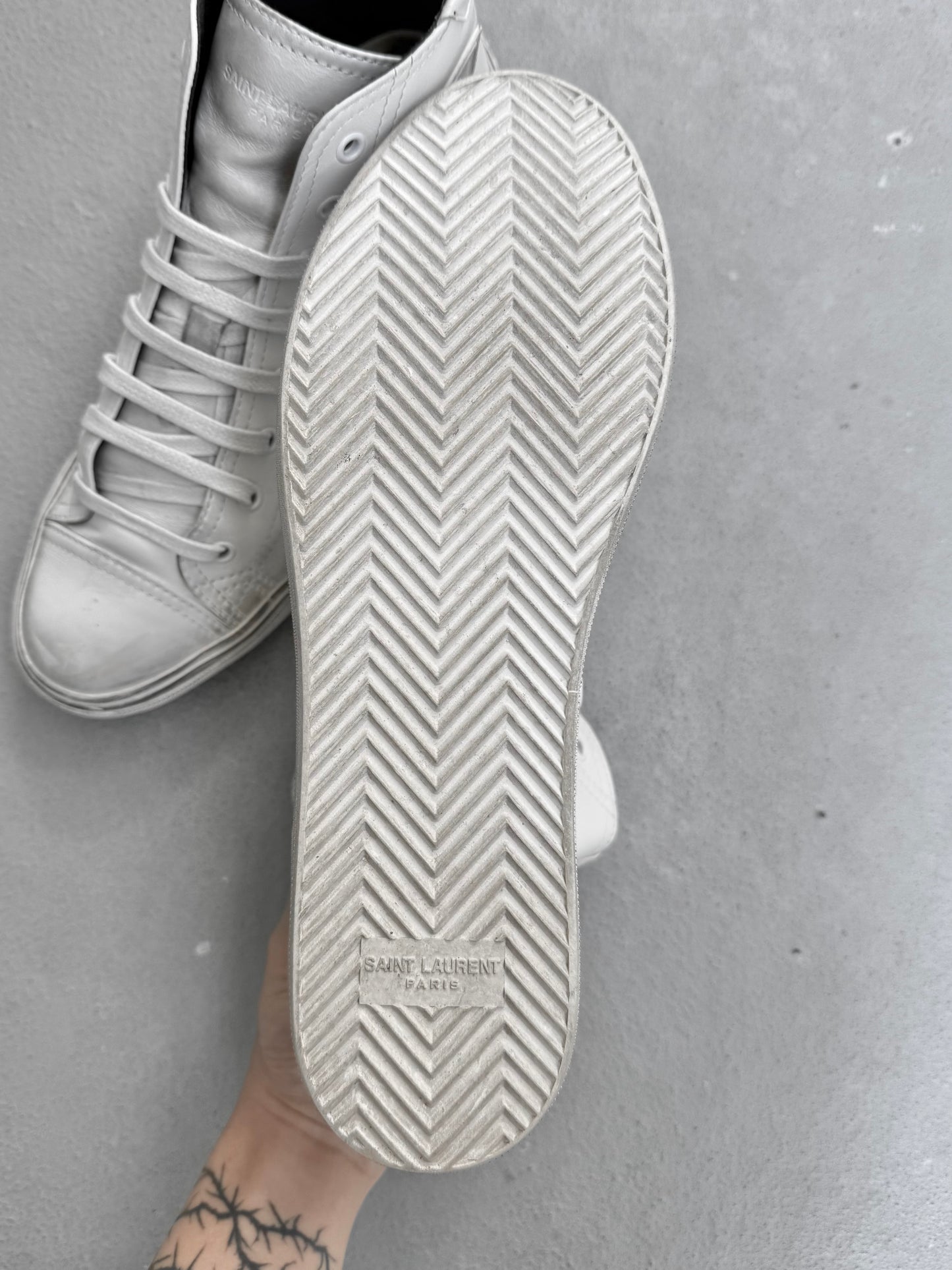 Saint Laurent Paris SS19 Bedford Distressed High Top Leather Sneakers
