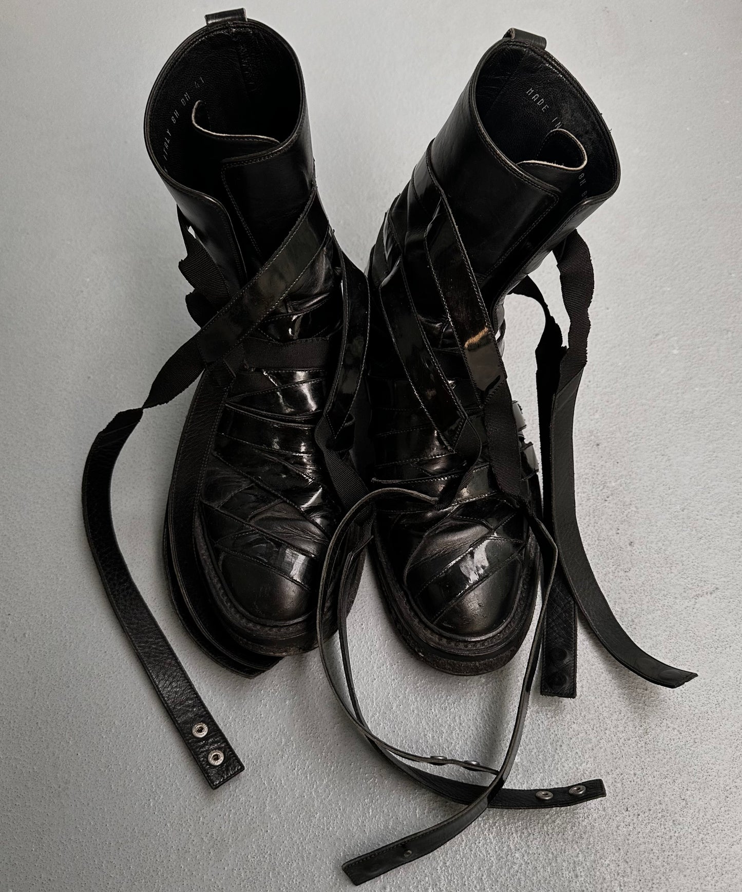 DIOR HOMME AW08 “Lumiere Du Nord” Patent Leather Mummy Strap Boots