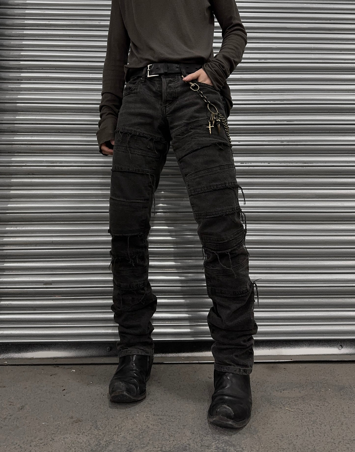 SHELLAC Early 00s Distressed Grey Hagi Slim Bootcut Denim