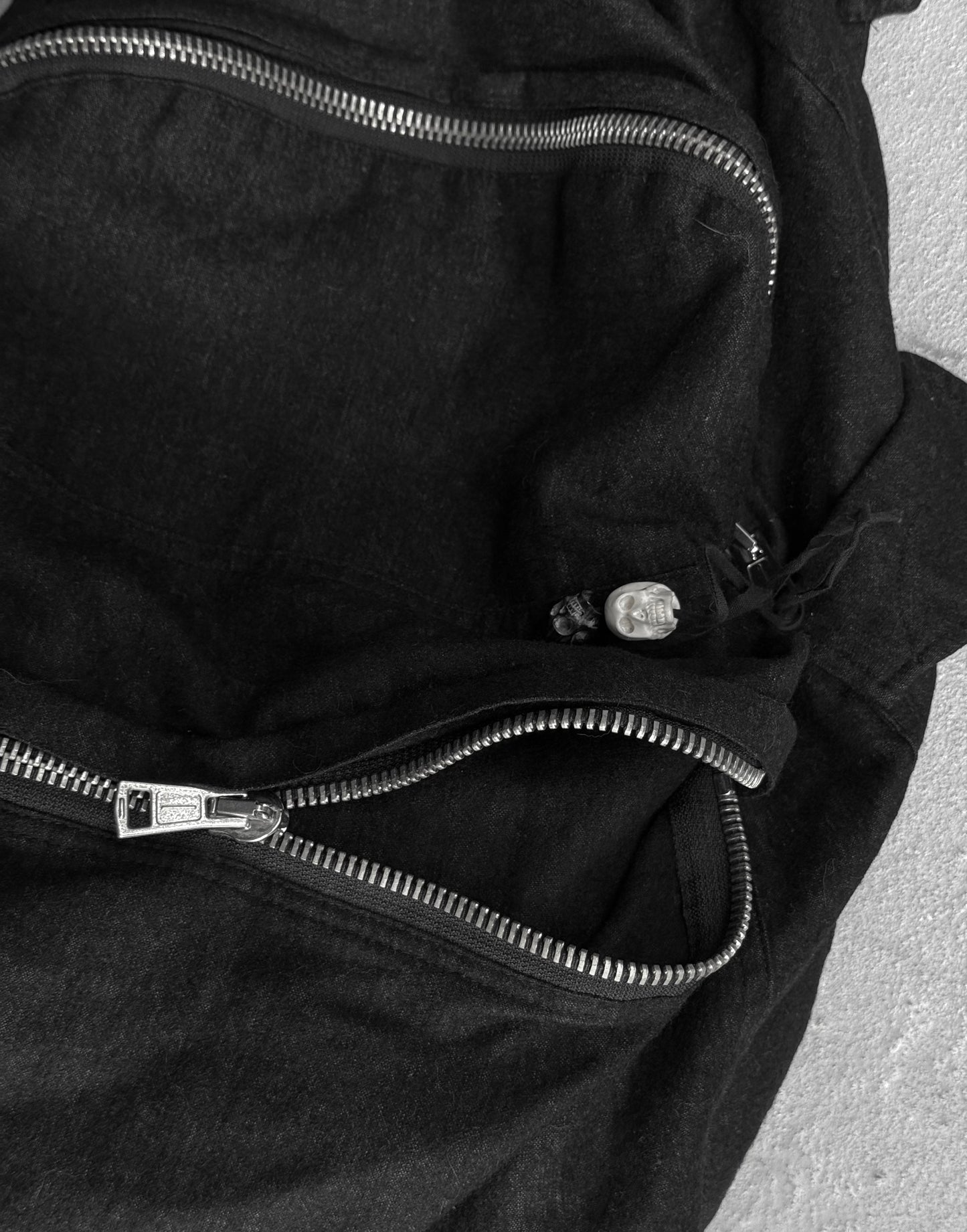 Ann Demeulemeester 2010s Skull Charm Wool Ramie Backpack