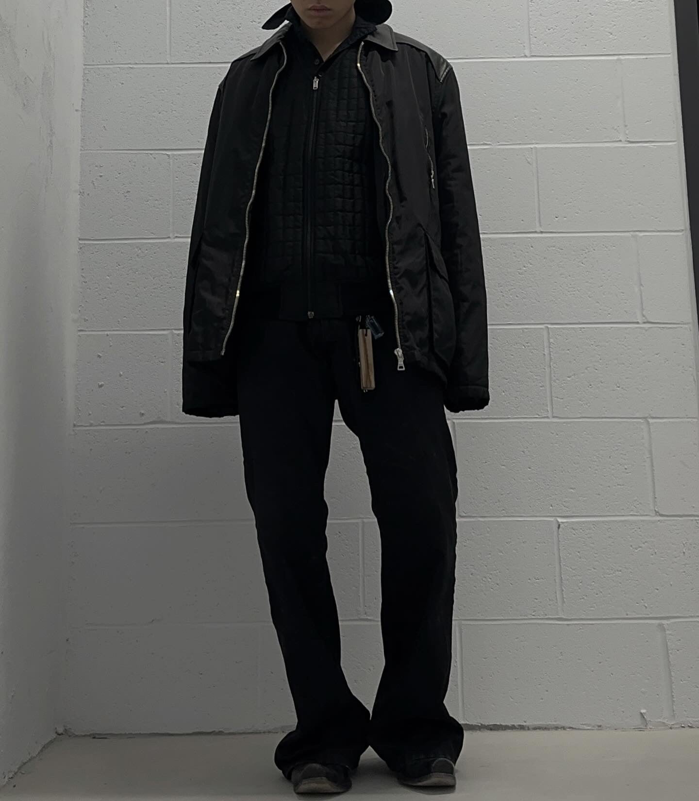 Prada Late 90s Convertible 2-in-1 Leather Nylon Liner Vest Work Jacket