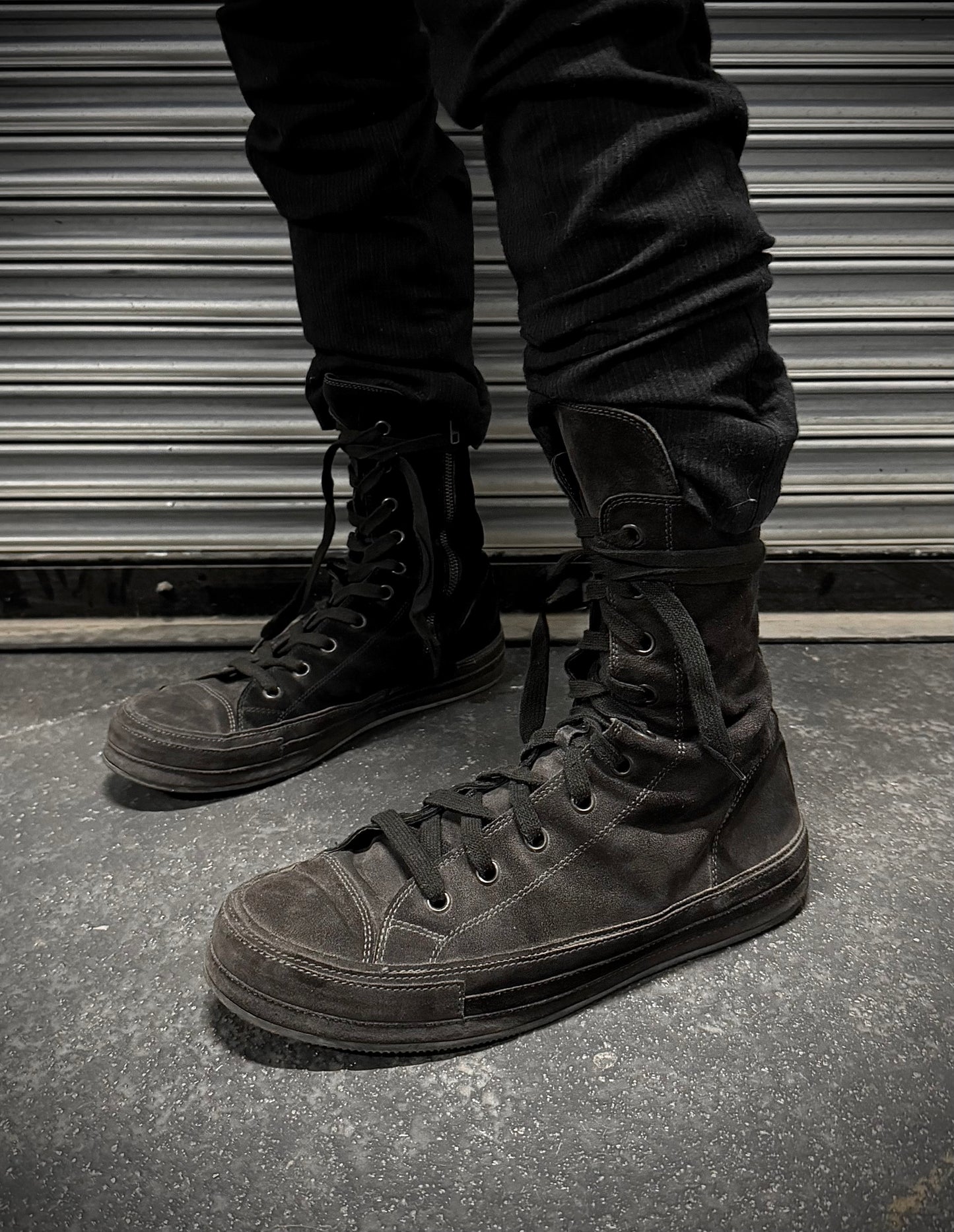 Ann Demeulemeester Scamosciato Two-toned Black Suede High-top Sneakers