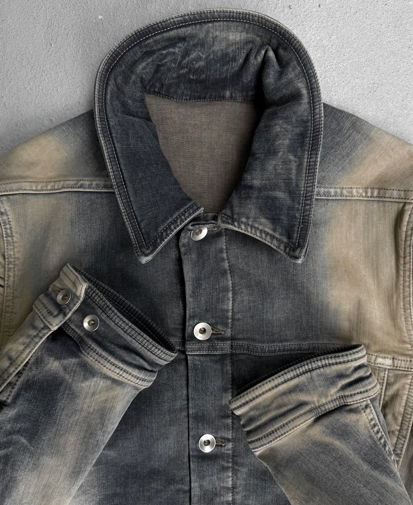 Rick Owens DRKSHDW SS23 "EDFU" MINERAL PEARL DEGRADE Cropped Denim Jacket