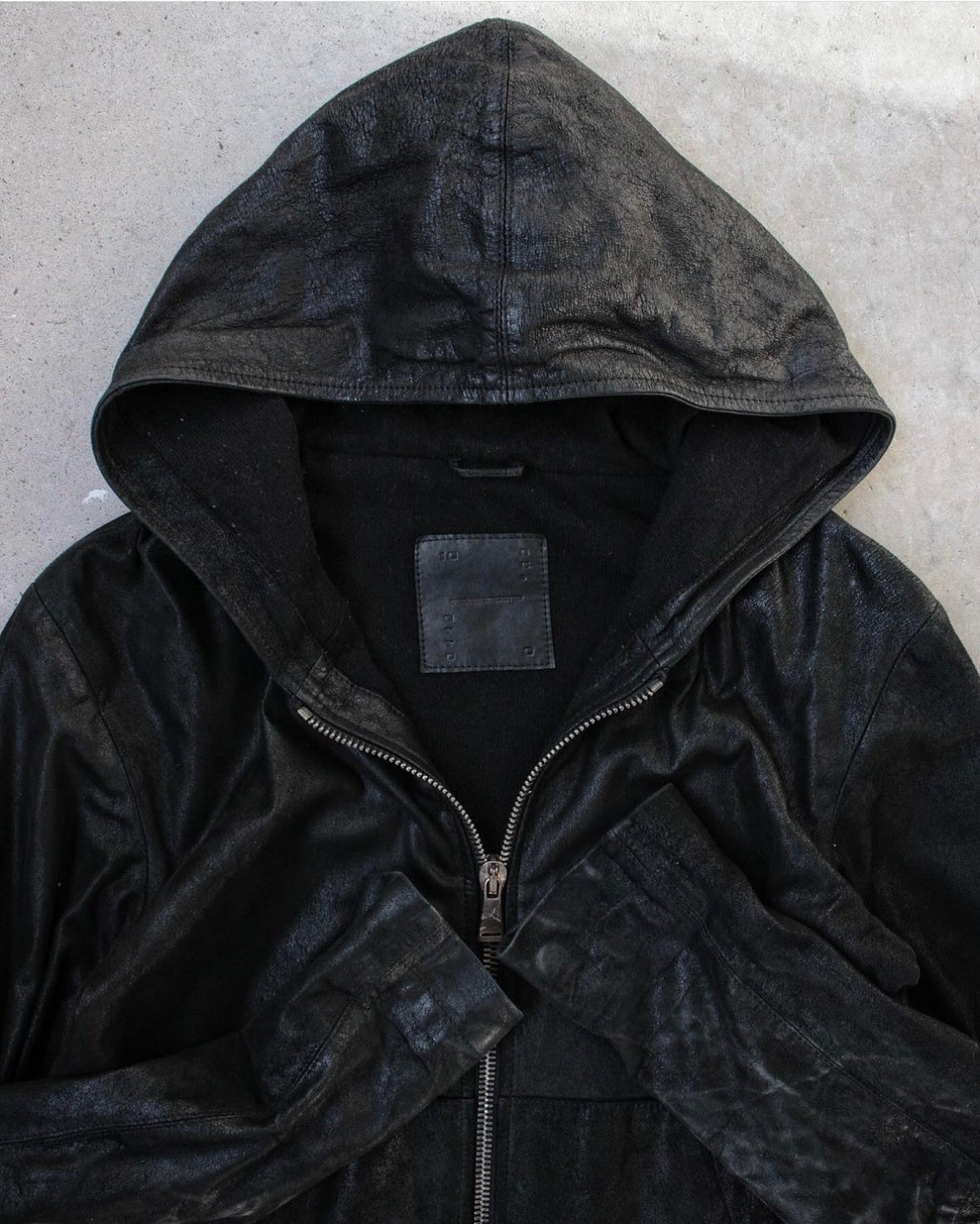 10sei0otto Waxed Sheep Leather Hooded Jacket