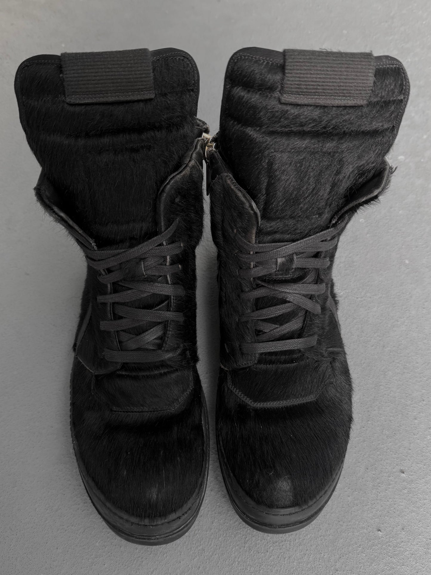 Rick Owens AW13 "PLINTH" Black Pony Hair Leather Geobasket Sneakers