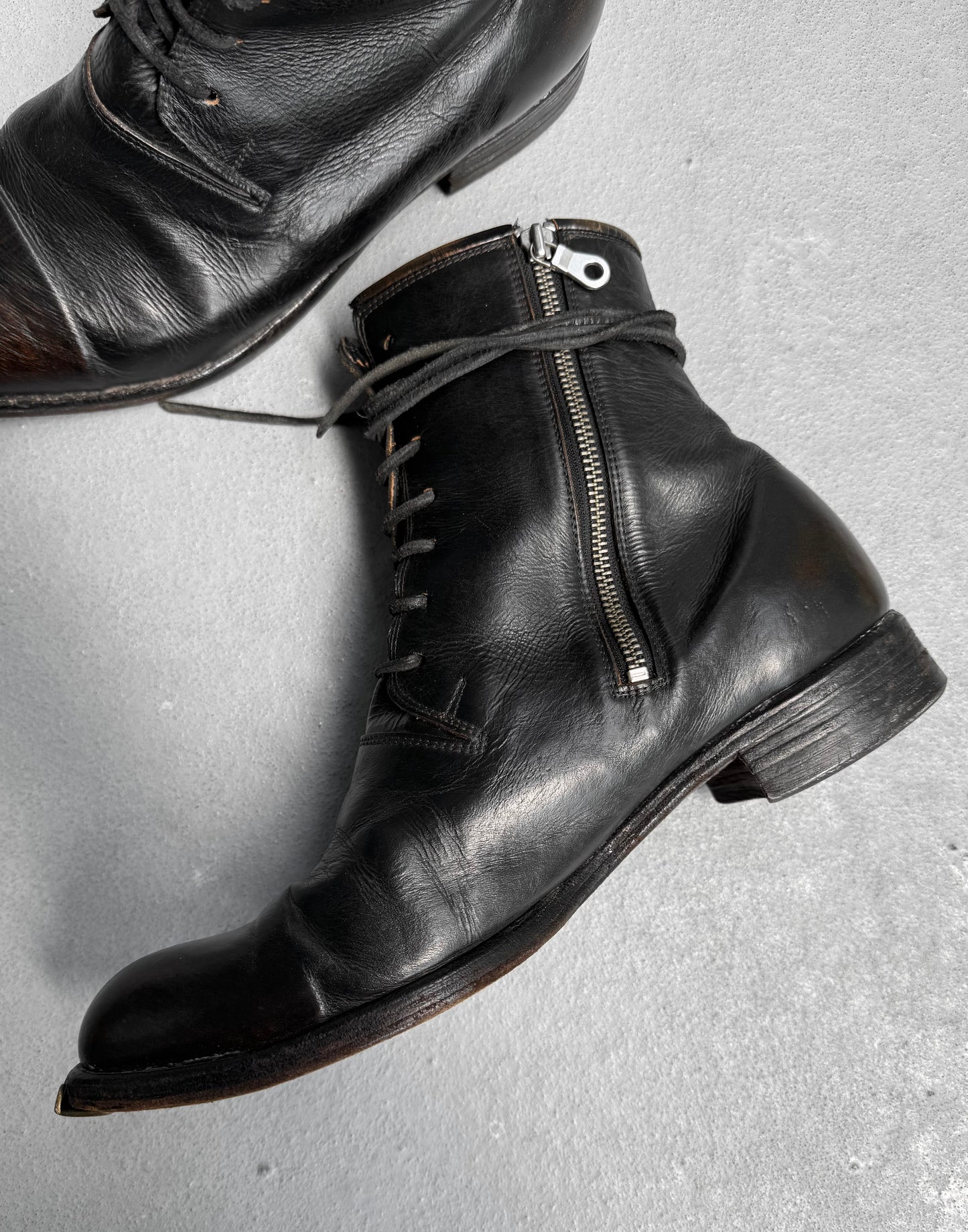 MiharaYasuhiro SS08 Distressed Leather Cap-Toe Military Heel Boots