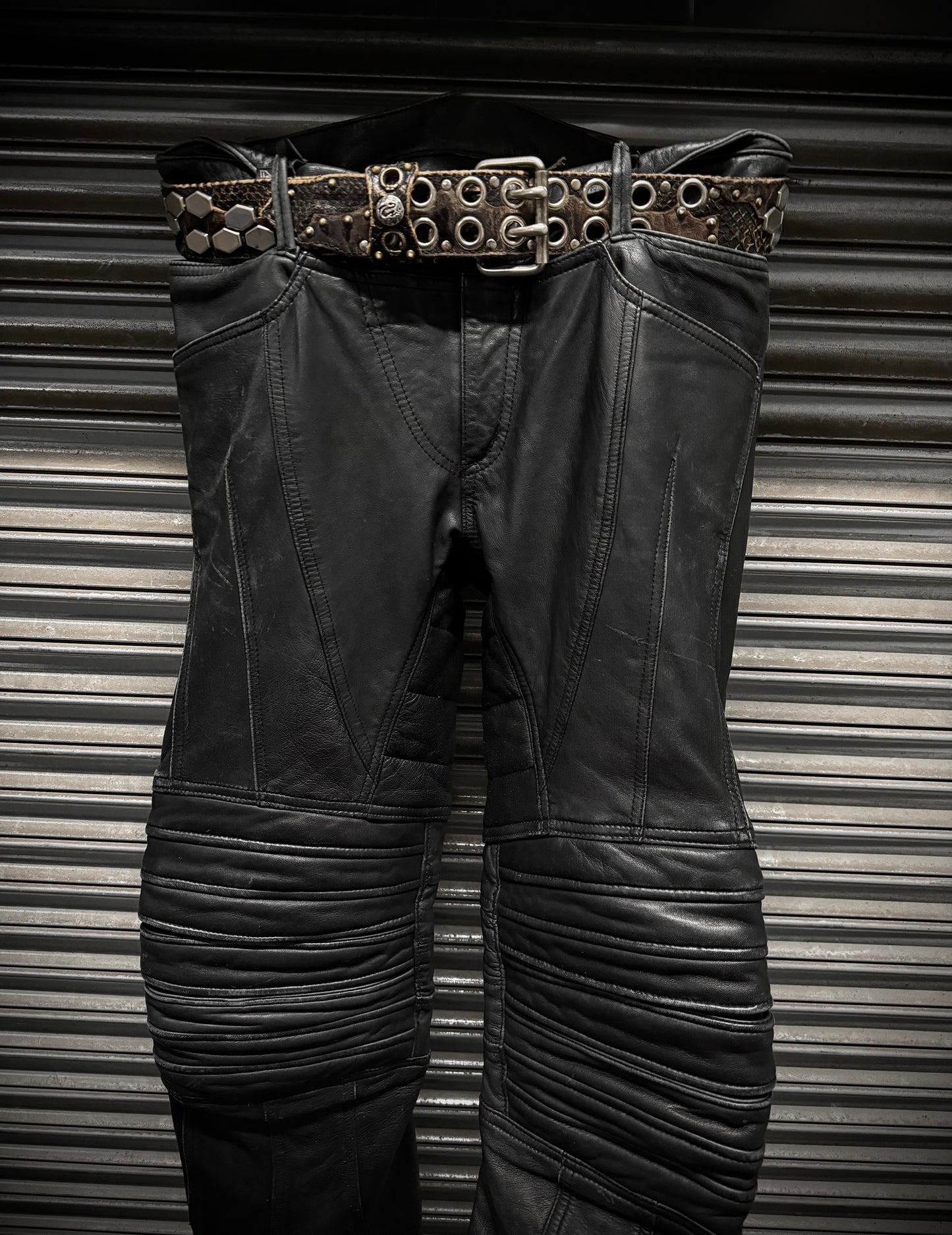 KMRii Early 00s Scar-stitch Honeycomb Leather Belt