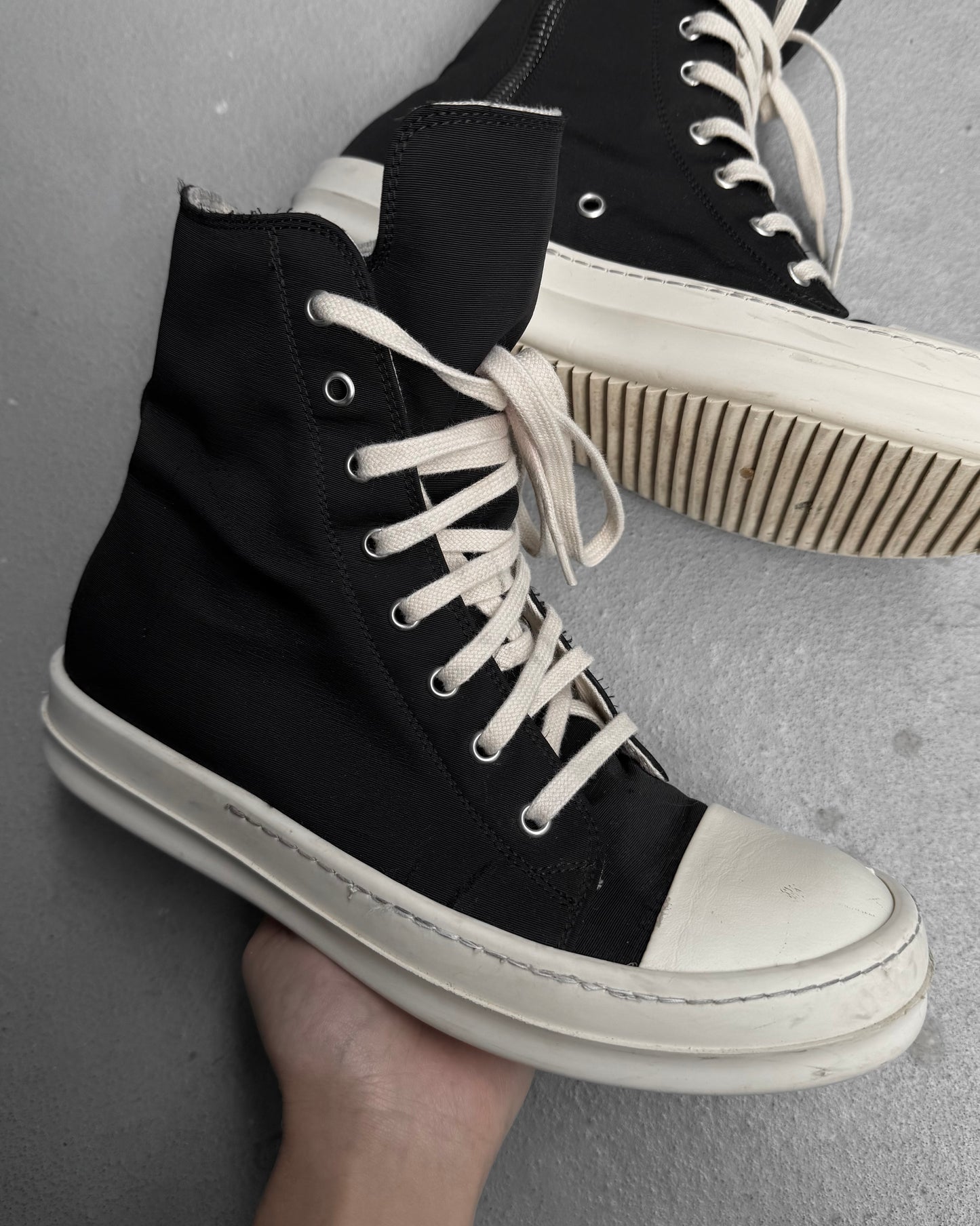 Rick Owens DRKSHDW AW23 “LUXOR” Pentagram Embroidered Nylon Canvas Ramones Sneakers