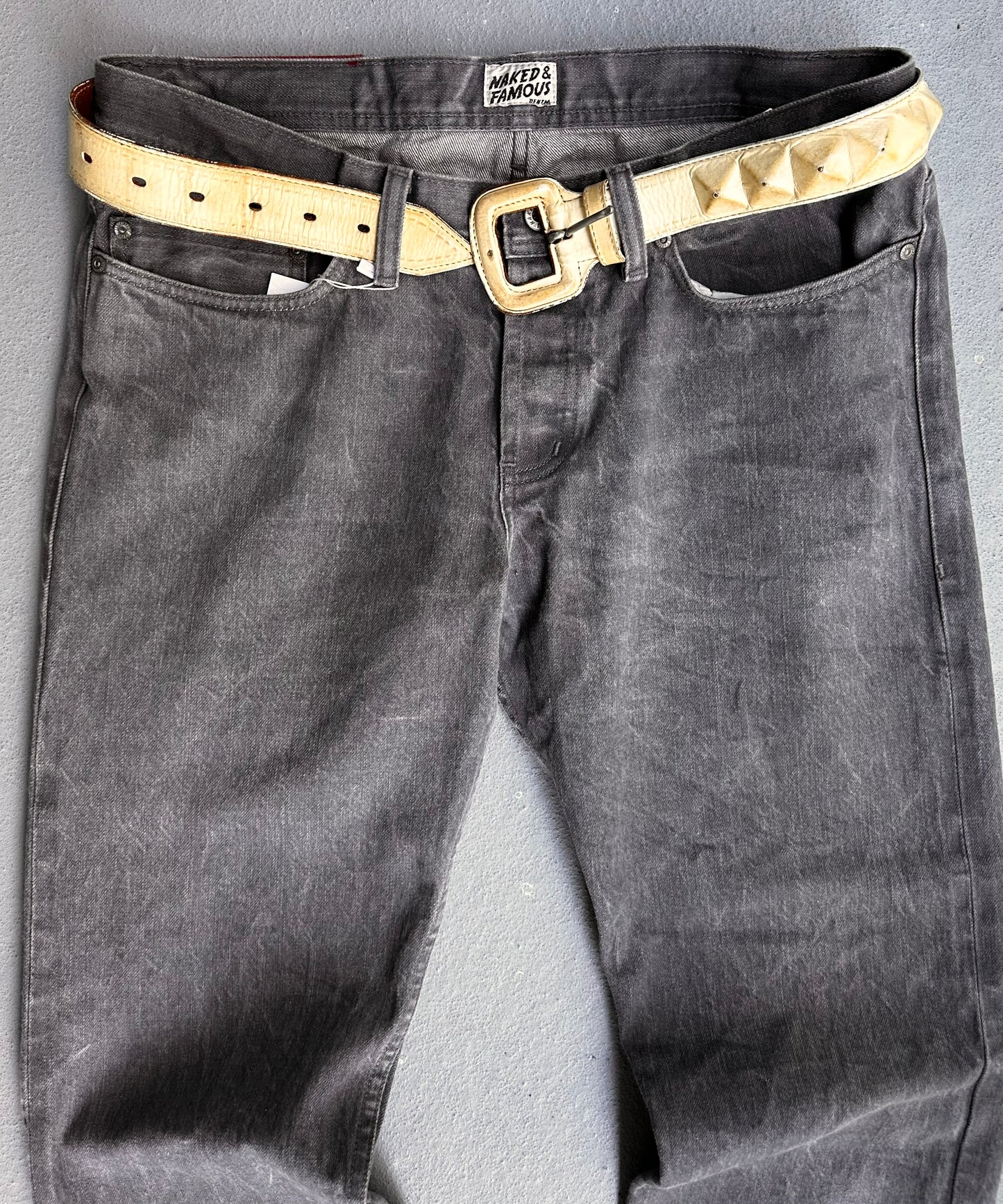 Naked & Famous Denim Washed Grey Selvage Bootcut Denim