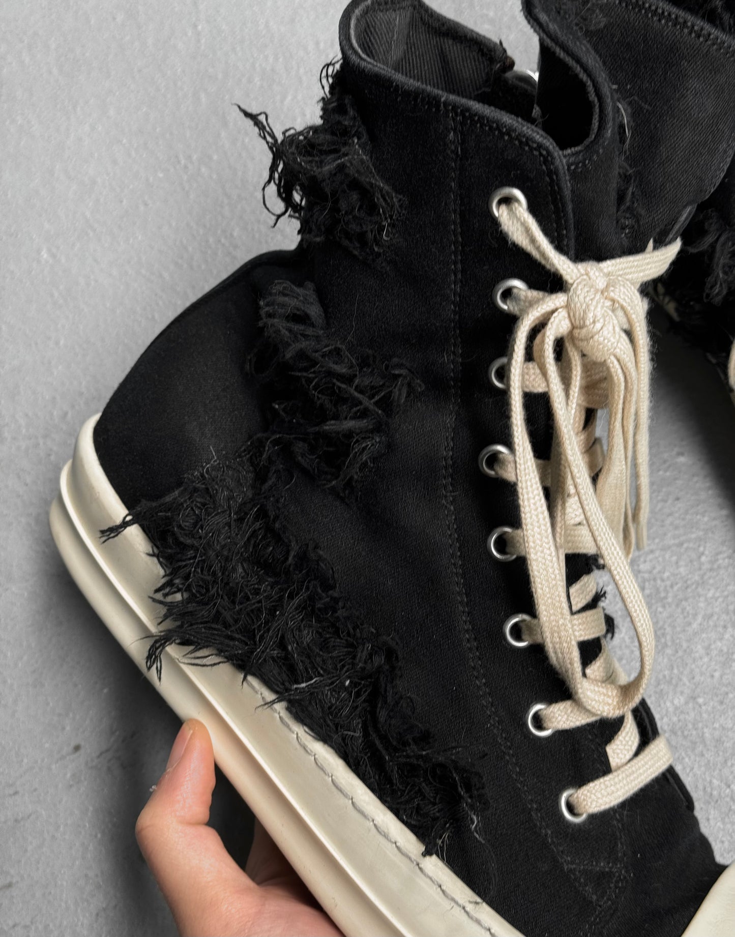 Rick Owens DRKSHDW SS22 “FOGACHINE” Slashed Canvas Ramones Sneakers