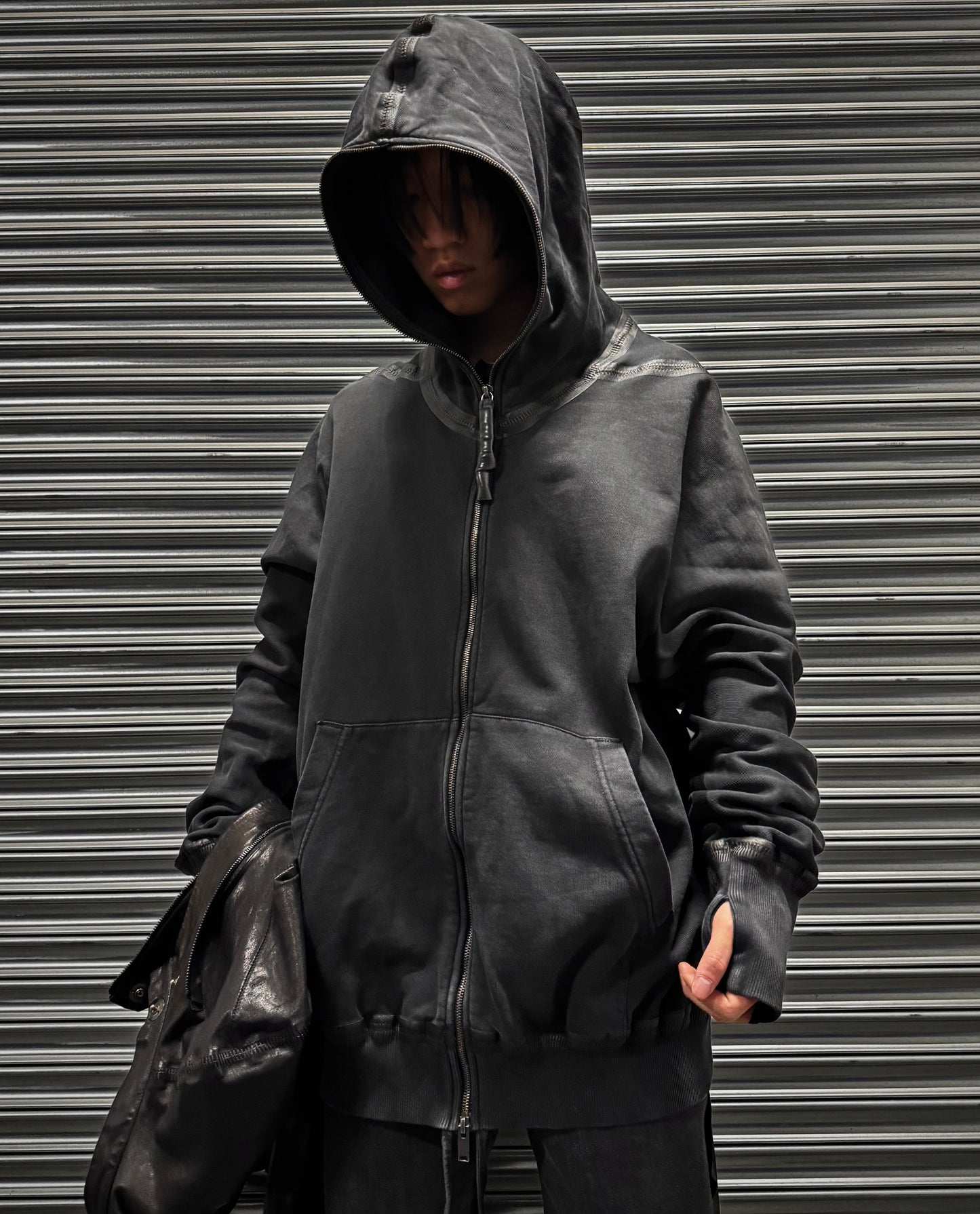 Isaac Sellam : “Experience” Rubberized Seams Cotton Zip-up Hoodie