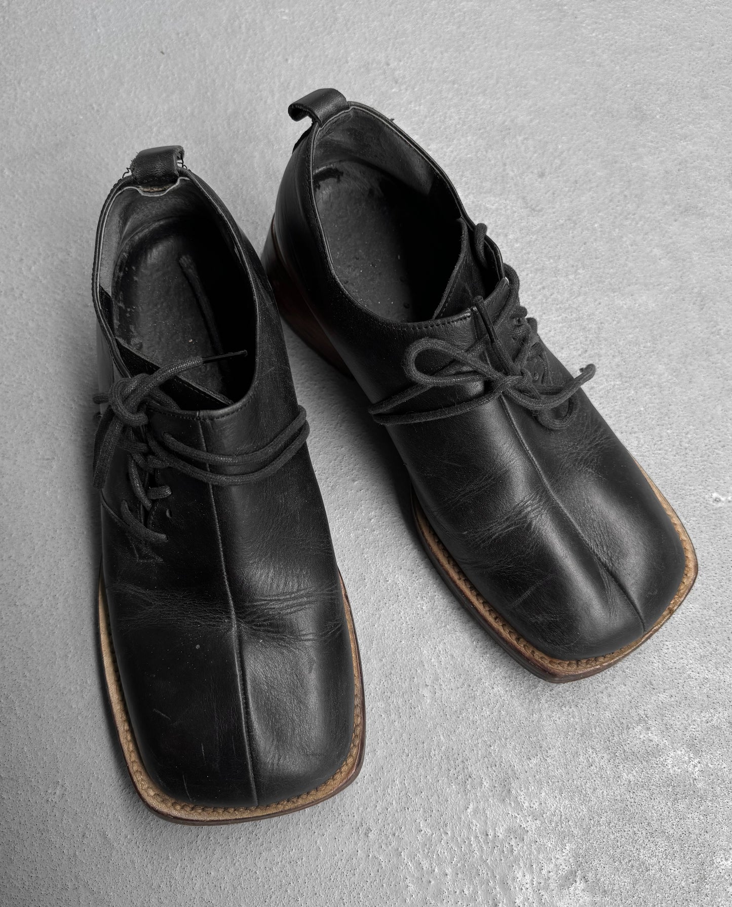 Koji Kuga Vintage 90s Square Toe Leather Lace-up Derbies