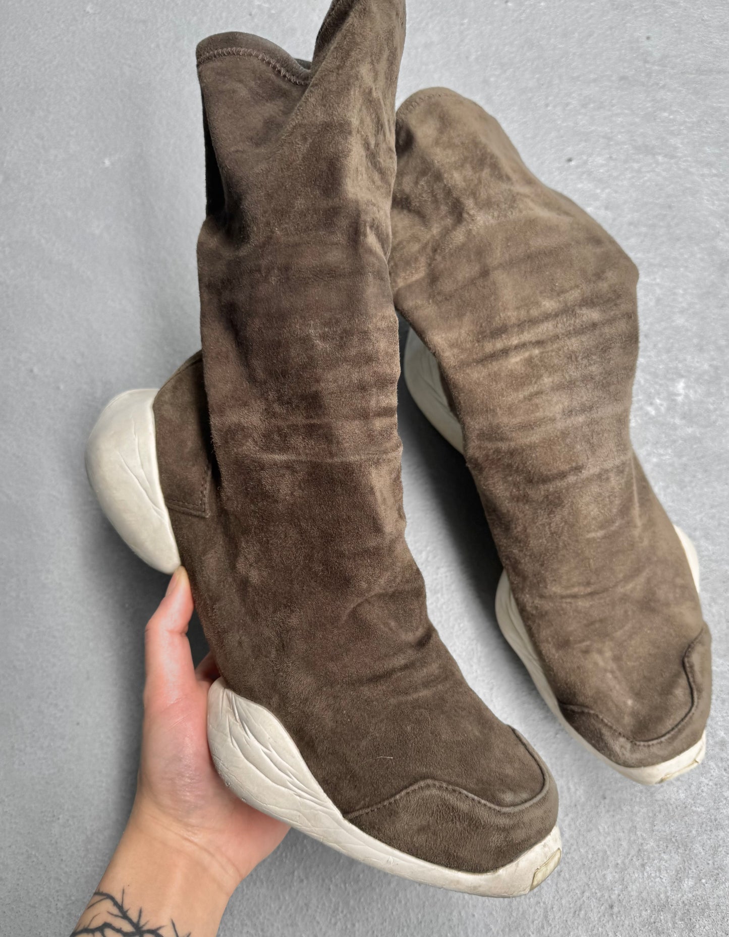 Rick Owens x Adidas AW16 “MASTODON” Vicious Suede Leather Sock Runners