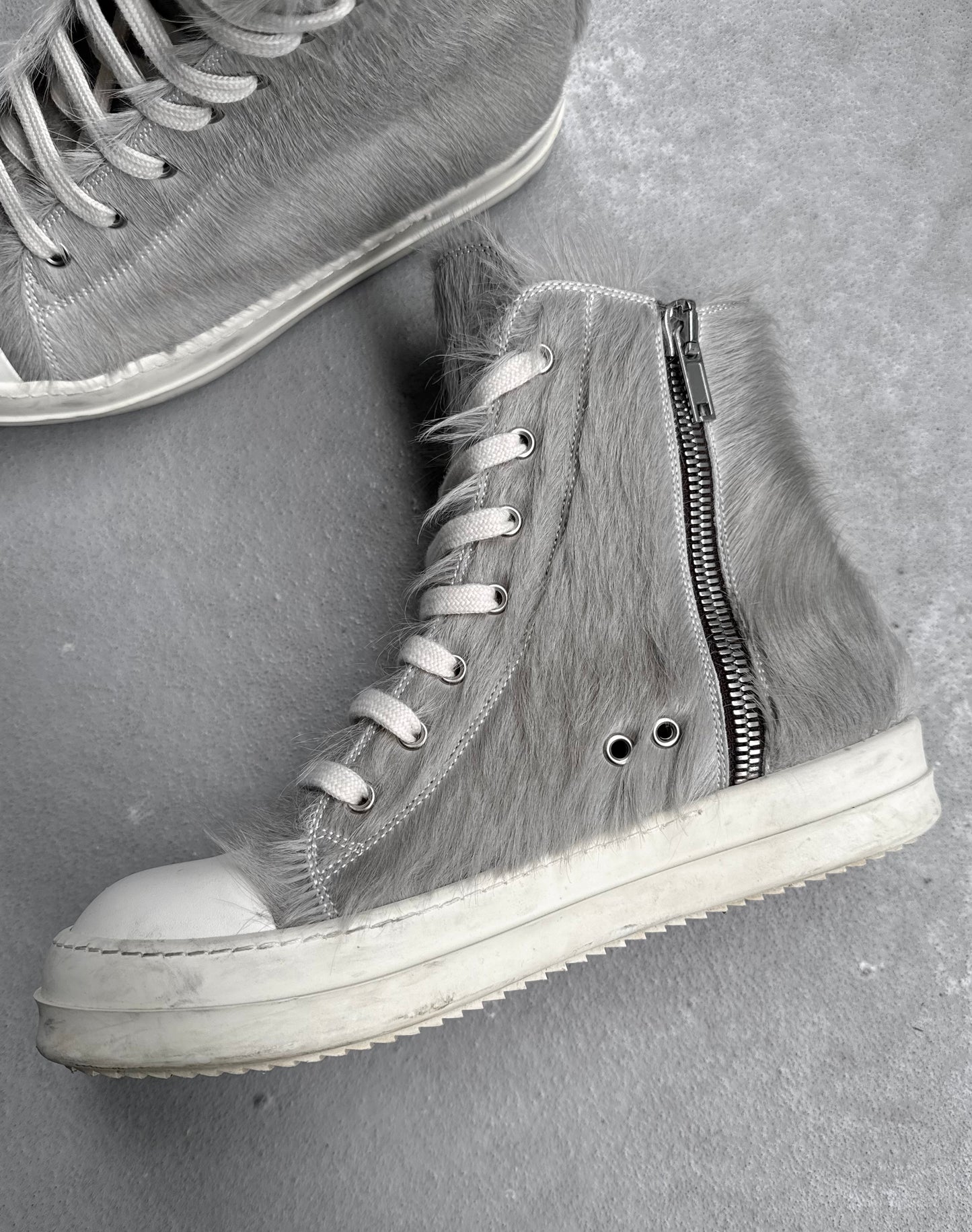 Rick Owens AW21 “GETHSEMANE” Grey Pony-hair Ramones Sneakers