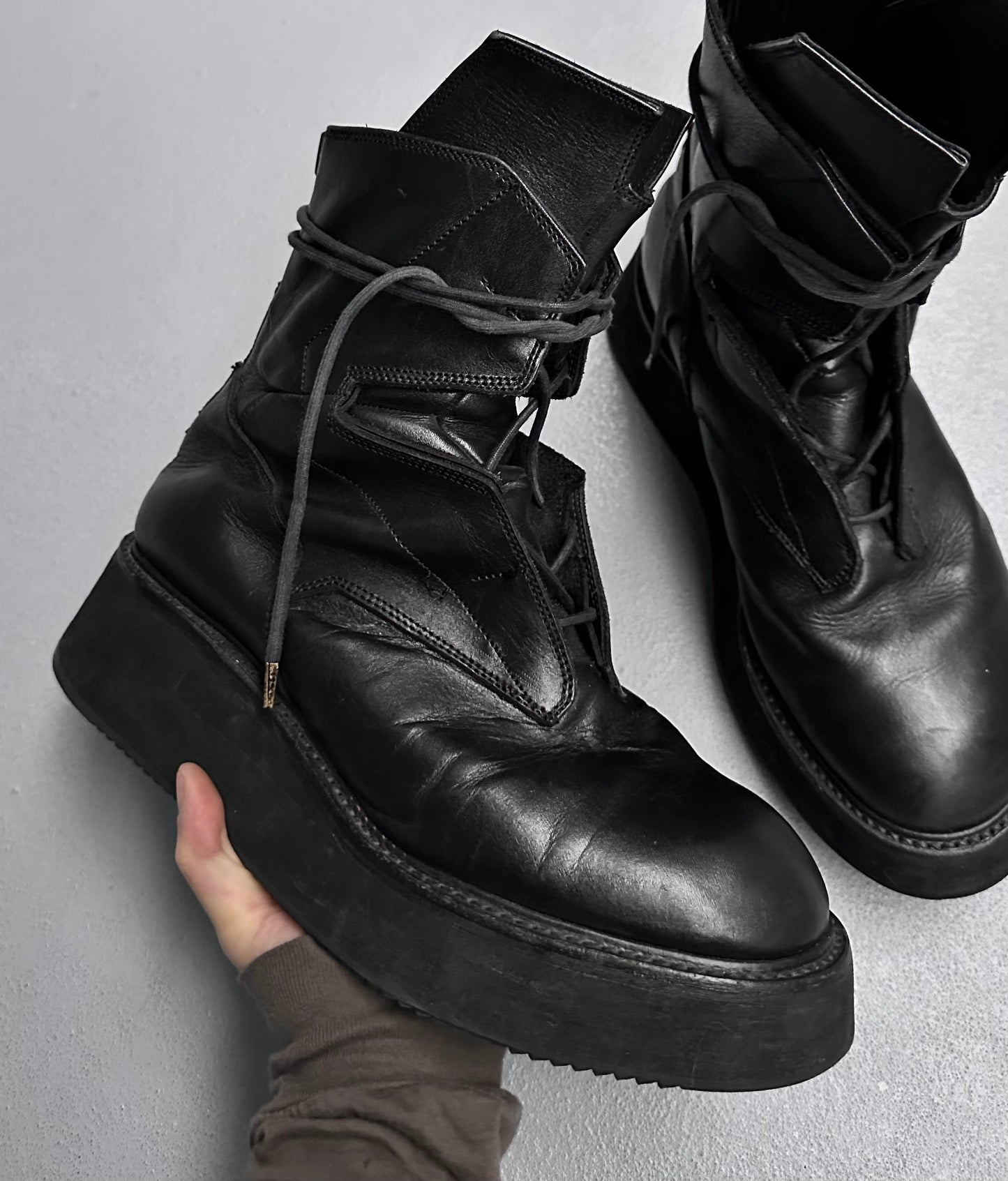 Julius_7 AW21 Black Leather “Edge” Platform Combat Boots