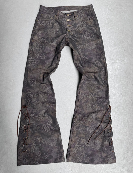 Tornado Mart Early 00s Floral Printed Flare Lace-up Pants
