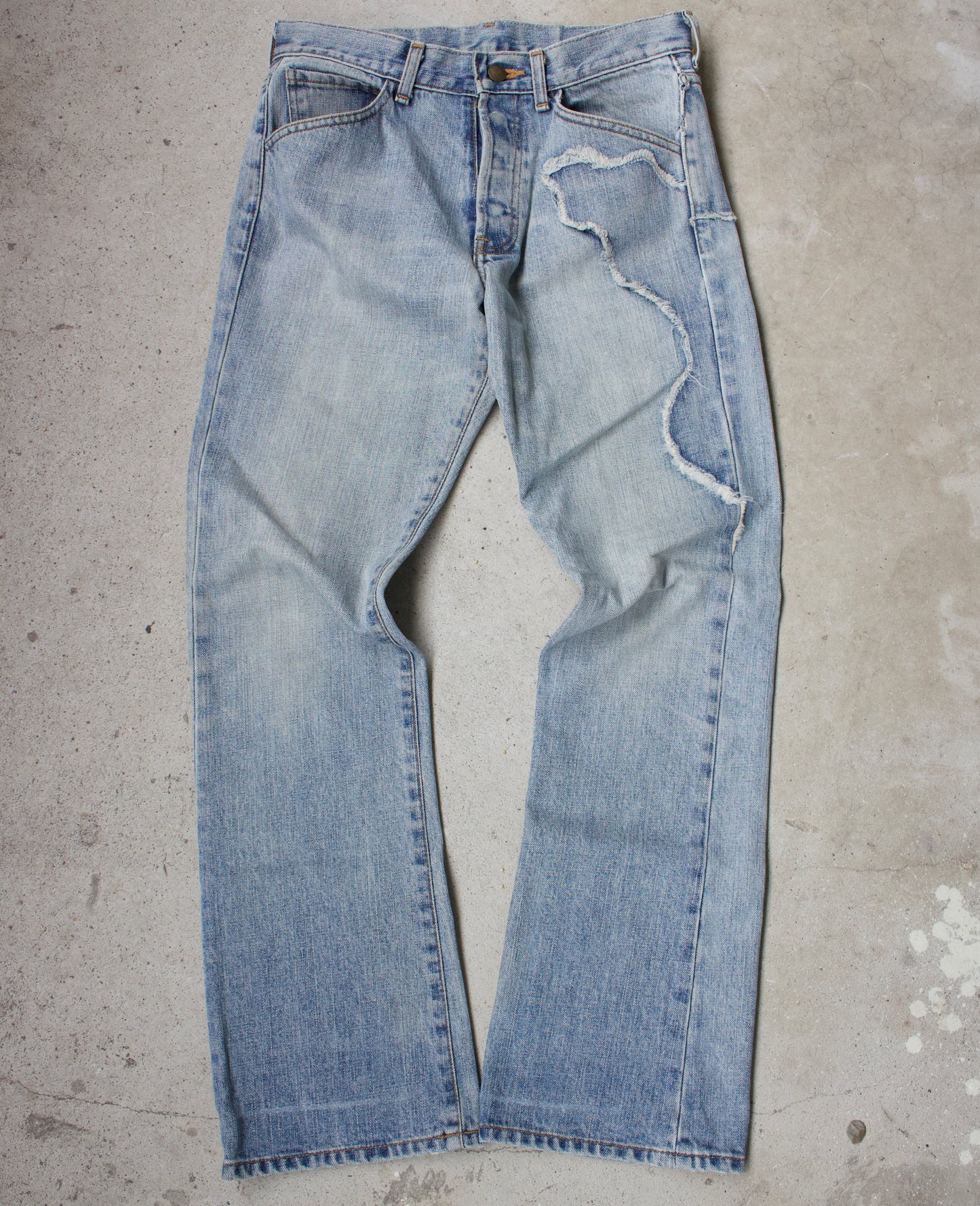 front shot Julius SS03 “For Tomorrow” blue denim Patchwork Bootcut Denim