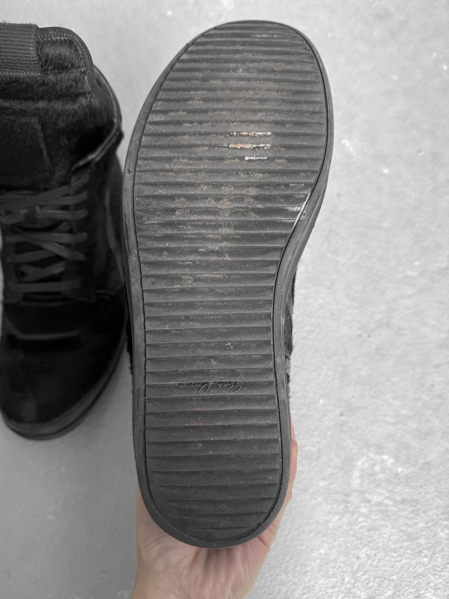 Rick Owens AW13 "PLINTH" Black Pony Hair Leather Geobasket Sneakers