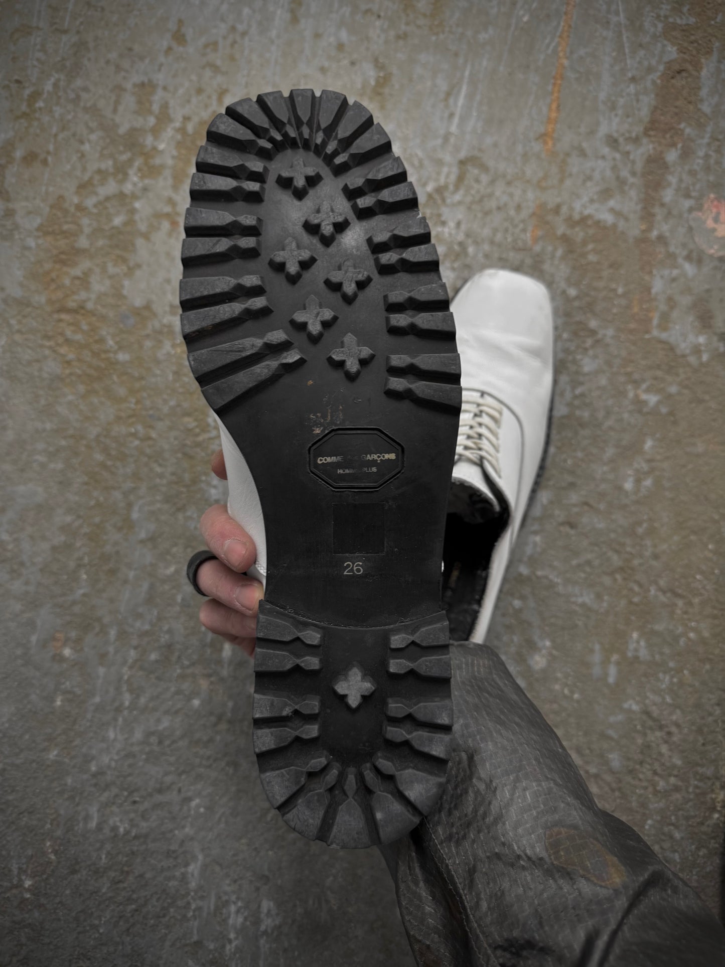 COMME des GARÇONS HOMME PLUS SS11 White Square Toe Leather Derbies detail | DRIEW GARMENTS