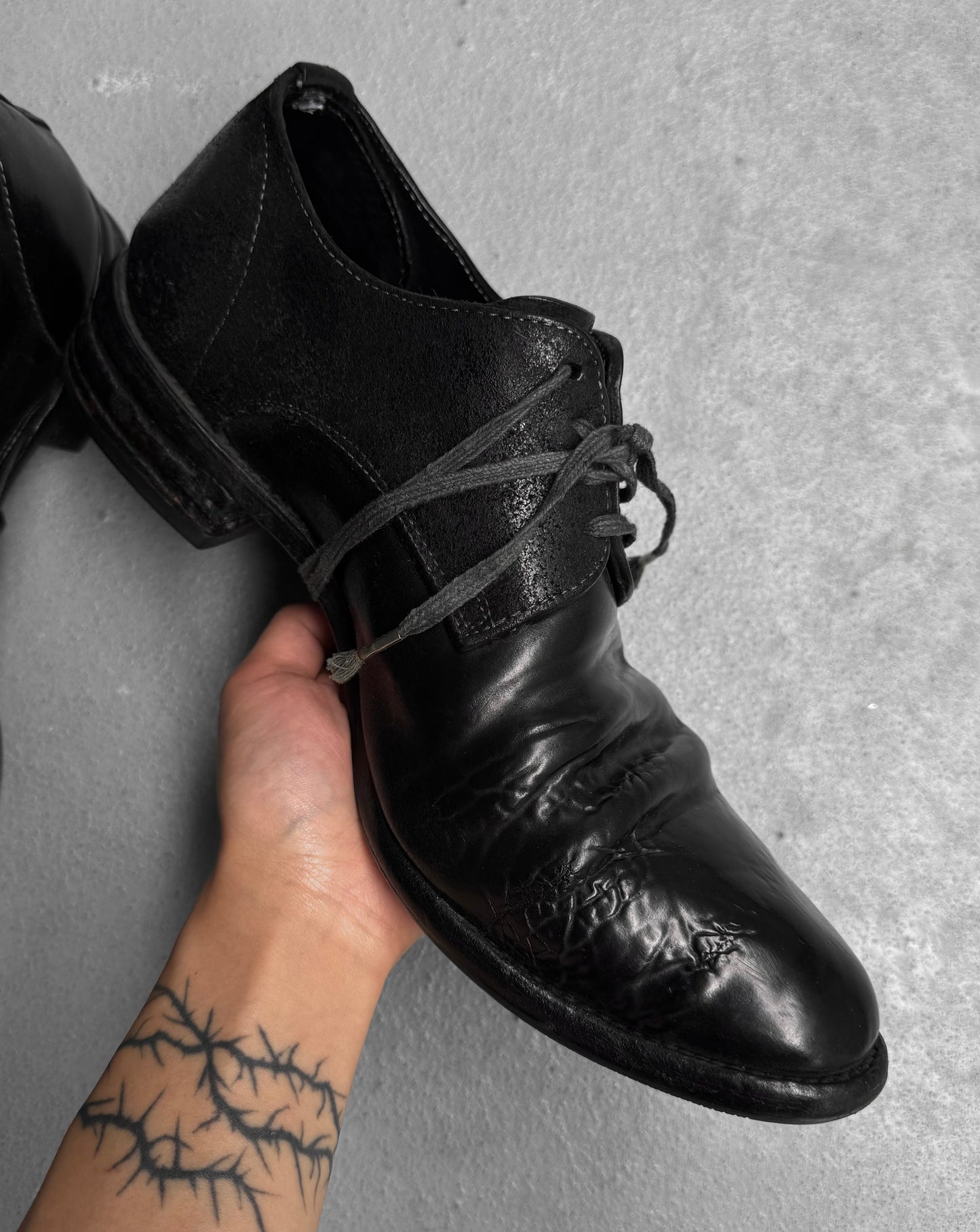 Carol Christian Poell ‘AM/2600 CUL-PTC’ Black Object-dyed Culatta Horse Leather Derbies