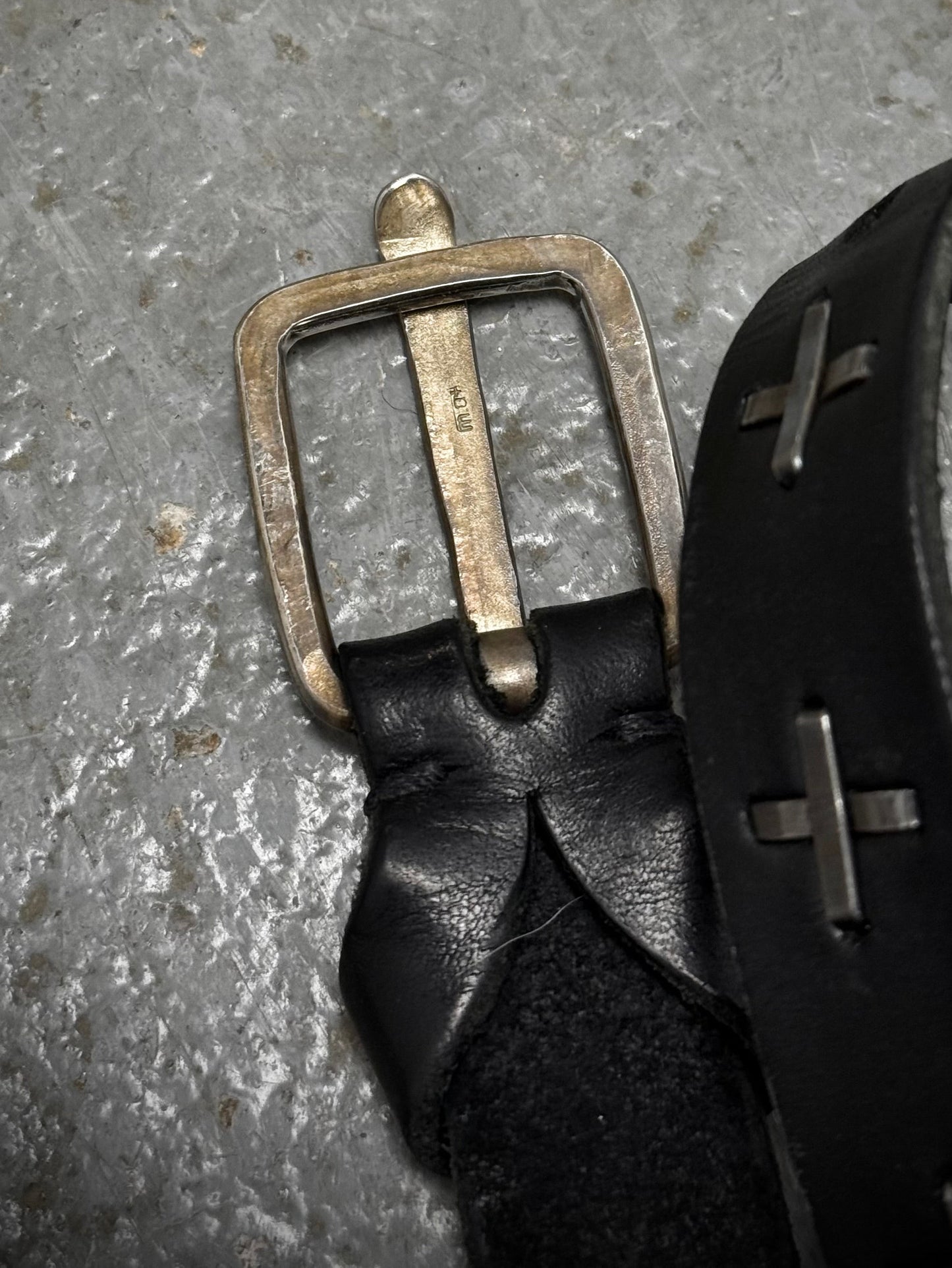 m.a+ by Maurizio Amadei 'AB14' GR 3.0 .925 Silver Cross Black Cow Leather Wide Wristband detail | DRIEW GARMENTS