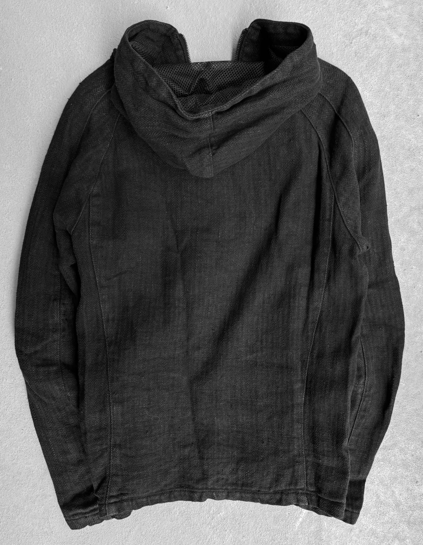 RipVanWinkle Early 00s Light-waxed Black Linen Hooded Jacket