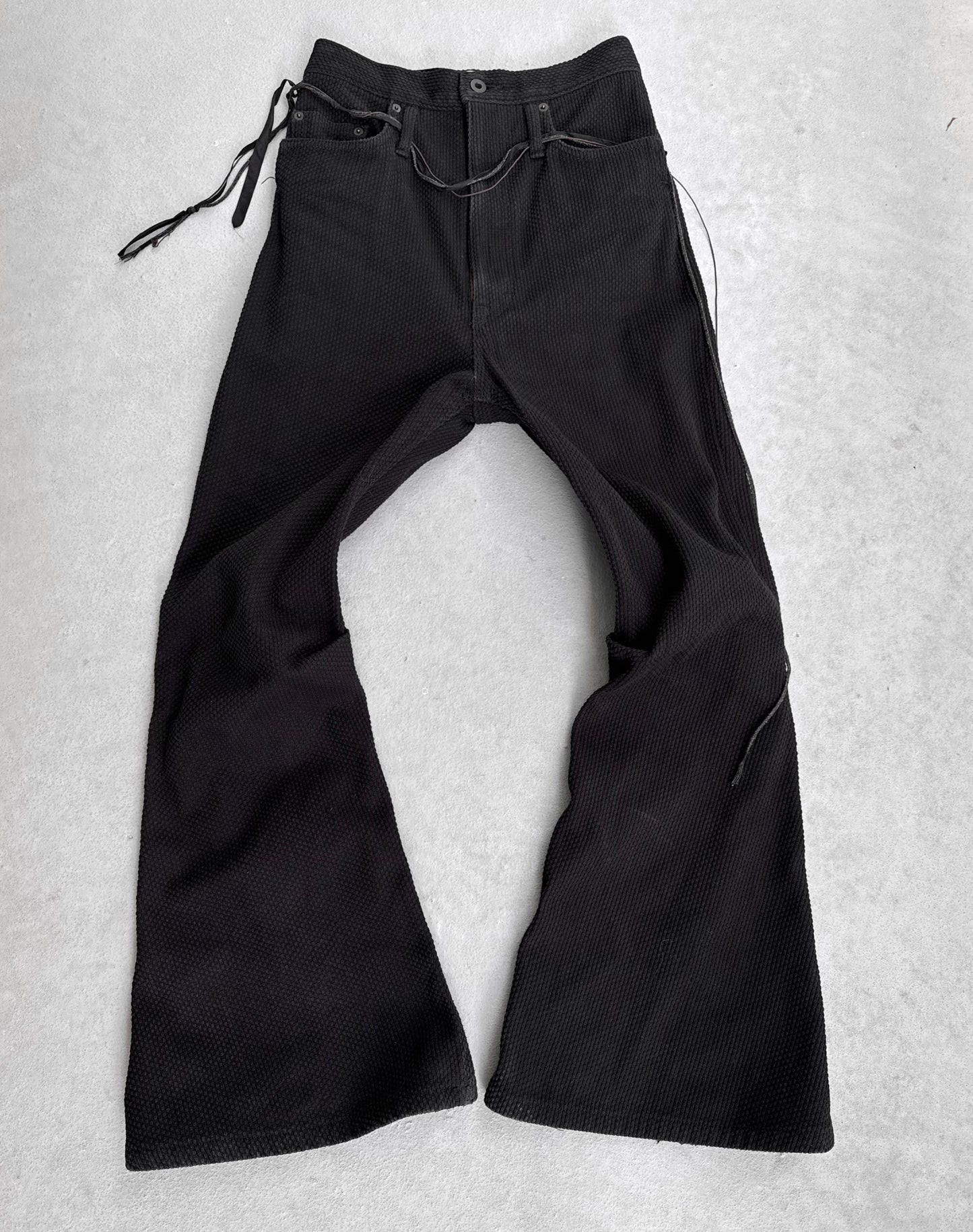 KOZABURO AW22 3D Black Sashiko High-waisted Bootcut Flare Denim