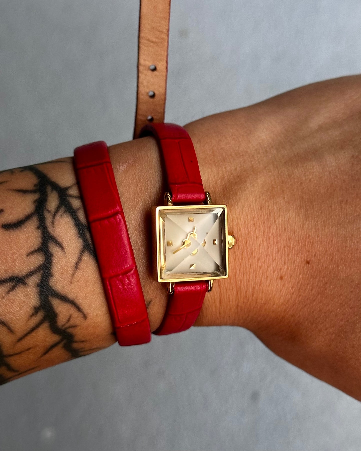 UNDERCOVER SS15 “Fuck the Clock” Red Leather Quartz Bracelet Watch