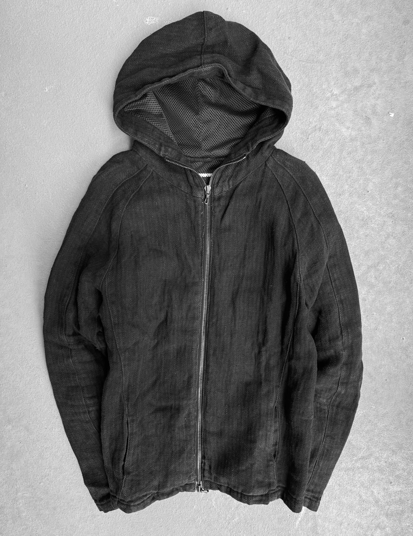 RipVanWinkle Early 00s Light-waxed Black Linen Hooded Jacket