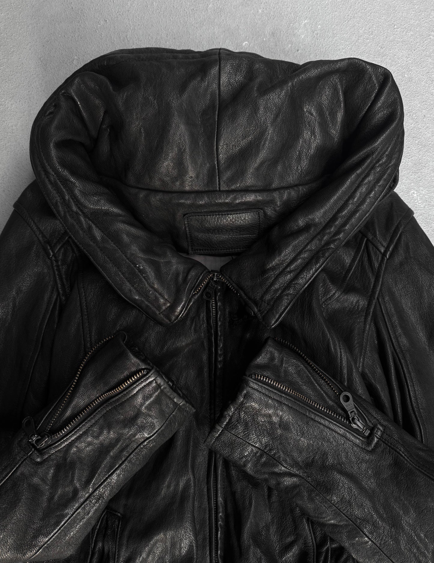 Midas Early 00s Concealed Hooded Bono Sheepskin Leather Jacket