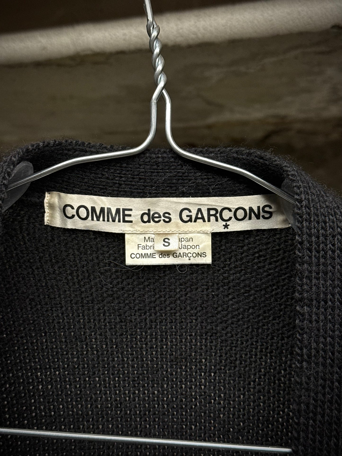 COMME des GARÇONS AW14 Cut Out Extended Wool Locks Knit Cardigan detail | DRIEW GARMENTS