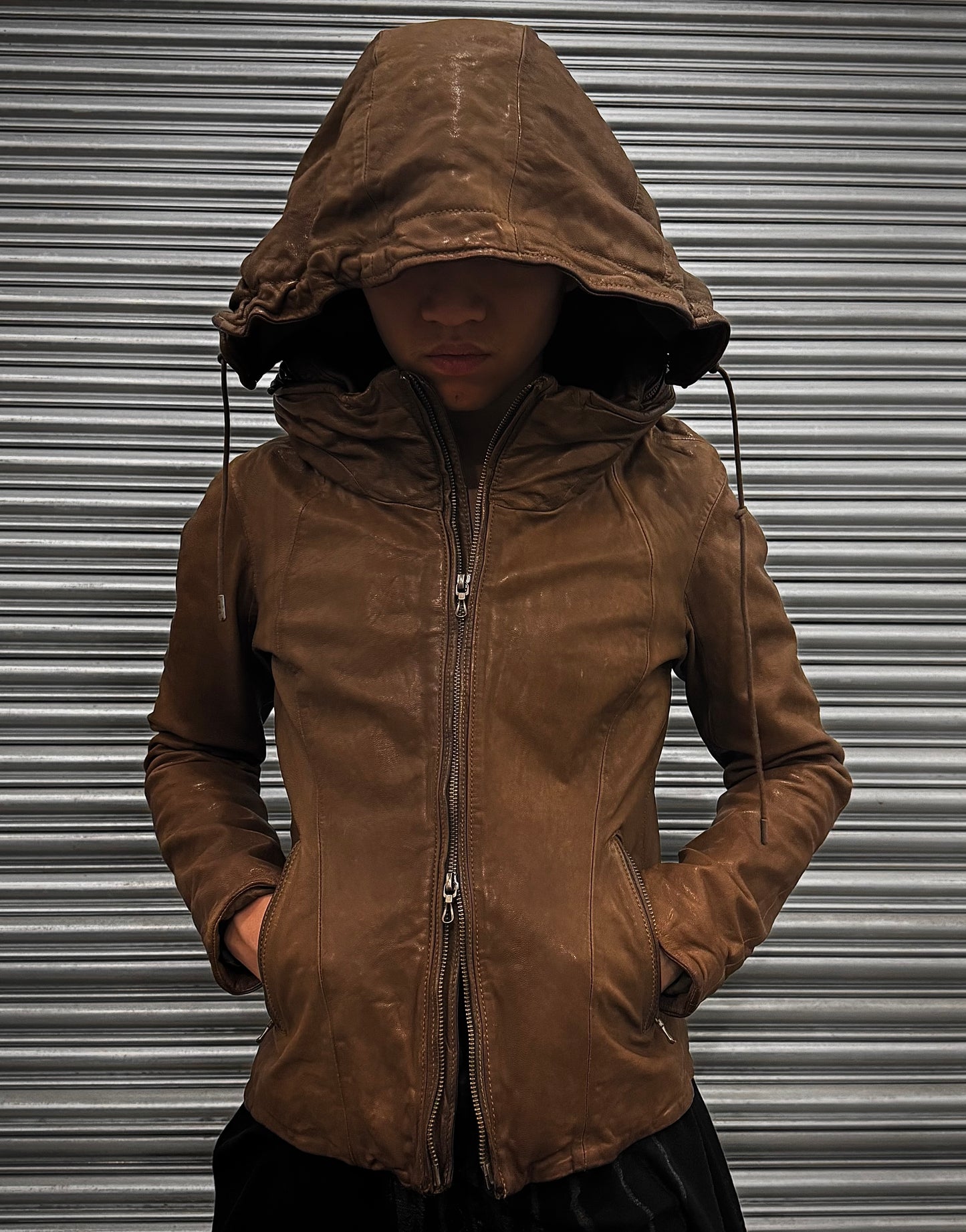 G.O.A Early 00s Goatskin Leather Bono Hooded Rider Jacket