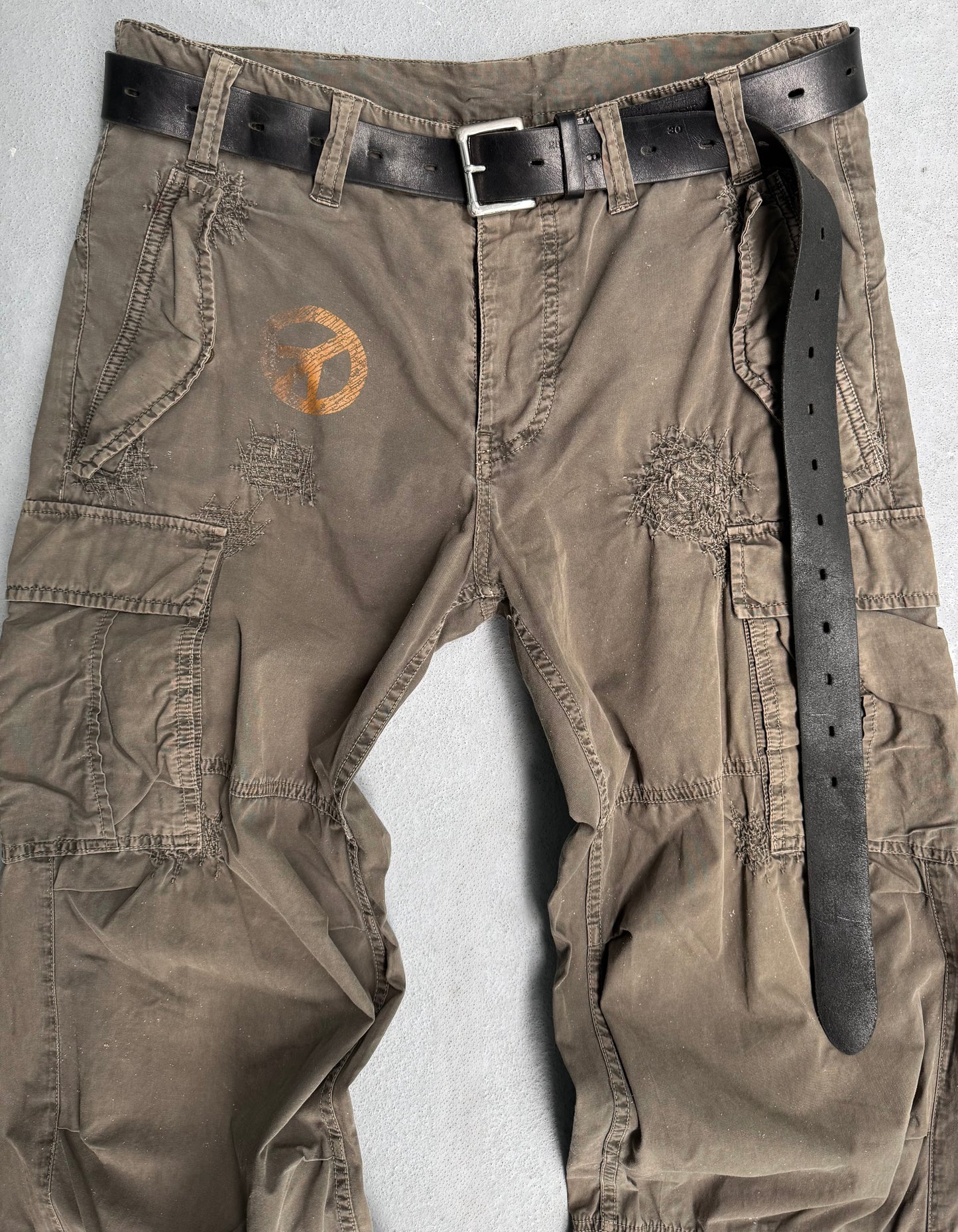 291295=HOMME Early 00s Adjustable Flare Khaki Cargo Pants
