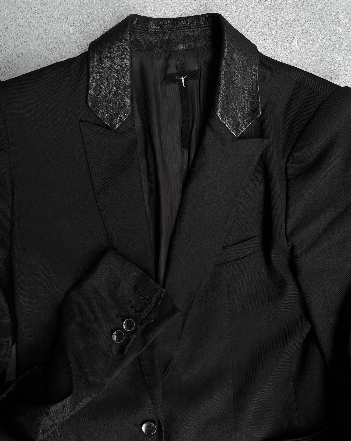 L.G.B. ‘JK-6’ Distressed Goat Leather Trim Cross Blazer