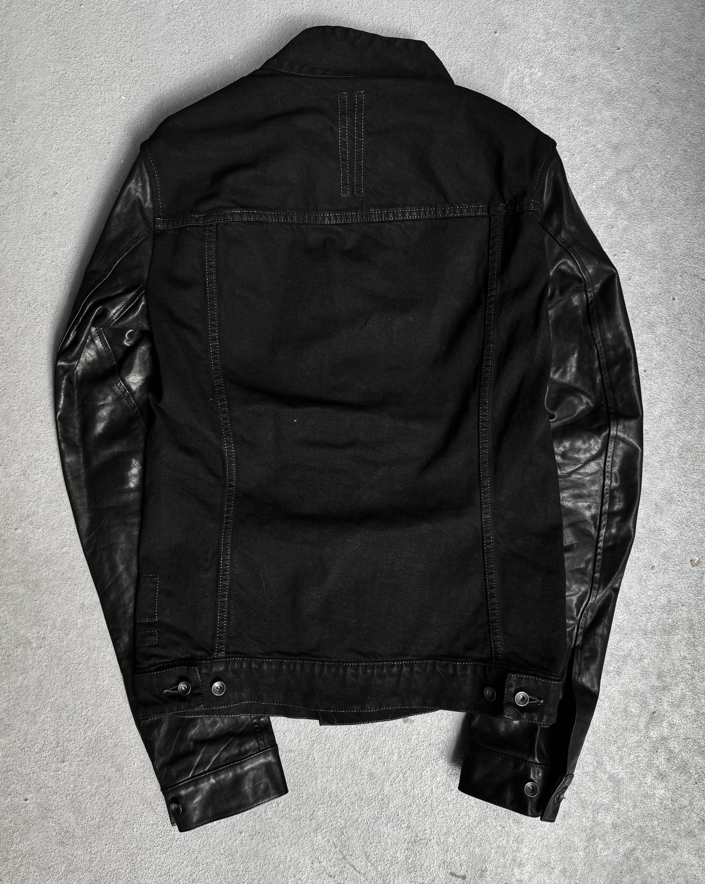 Rick Owens DRKSHDW SS14 "VICIOUS" Slave Hybrid Leather Sleeves Waxed Denim Jacket