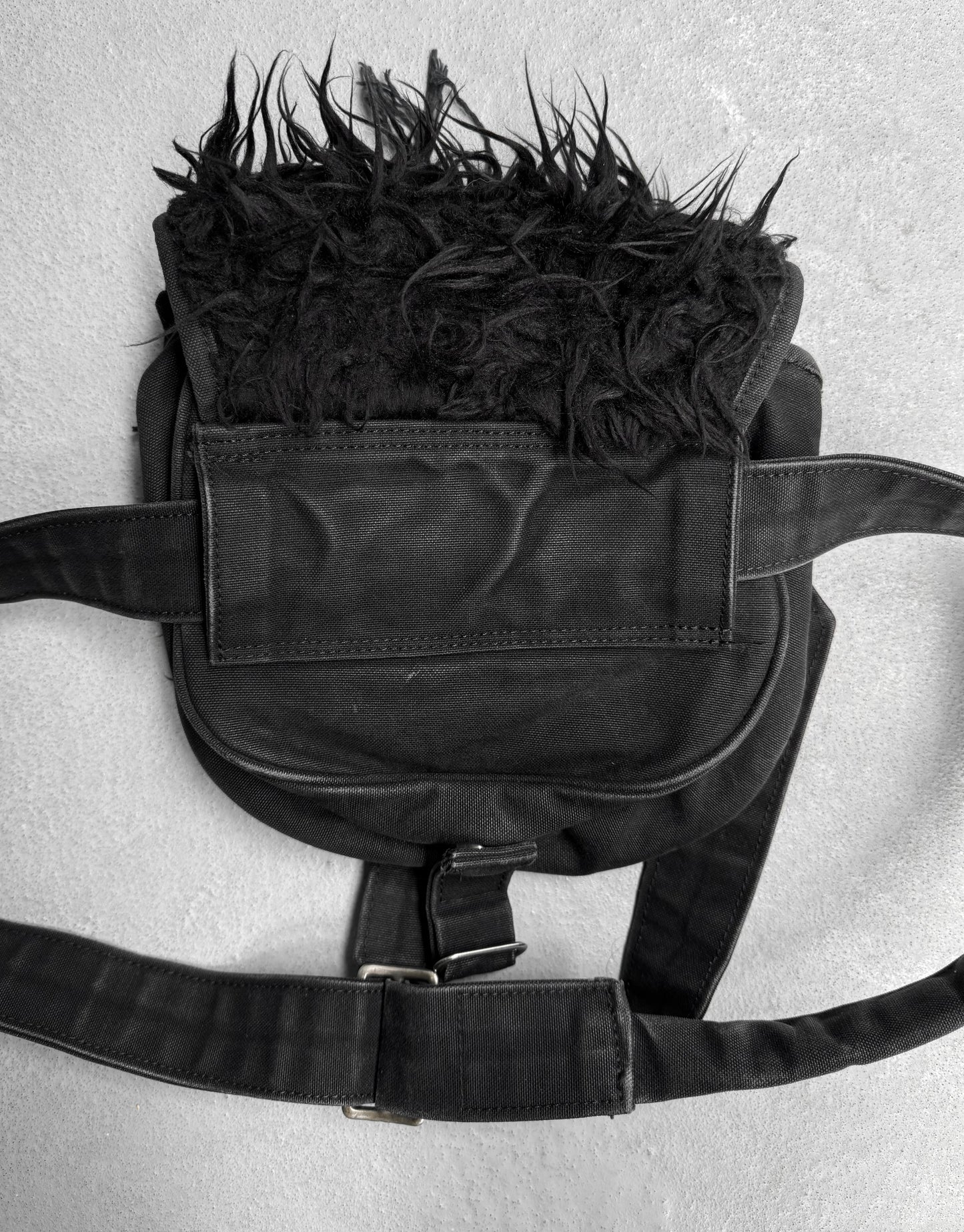 Christopher Nemeth Early 00s Black Cotton Fur Patches Side/Waist-bag