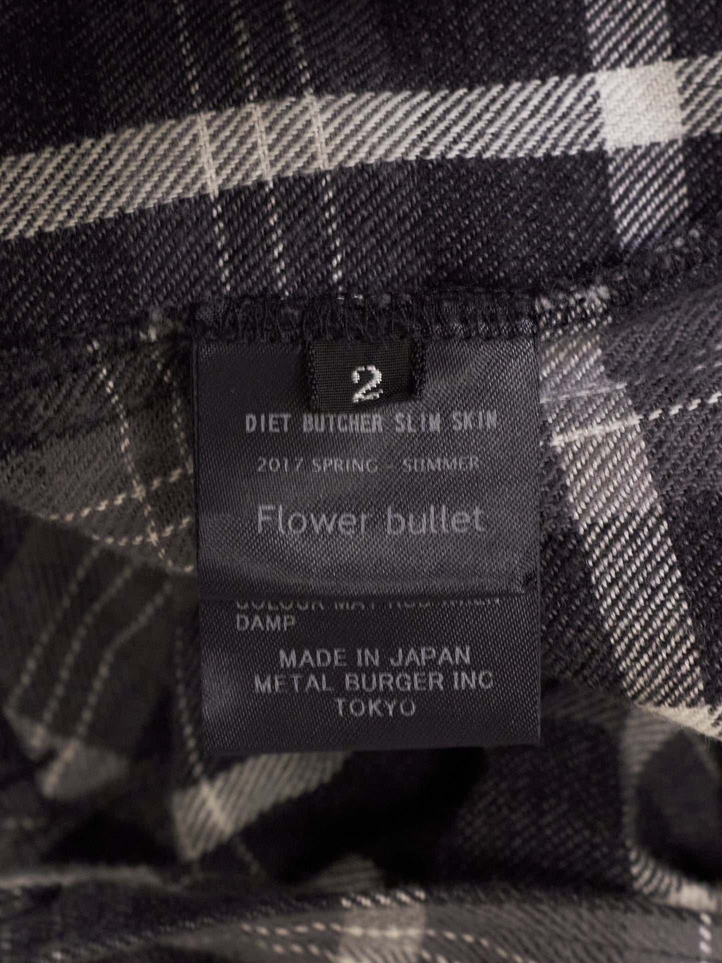 DIET BUTCHER SLIM SKIN SS17 "Flower Bullet" Oversized Grey Plaid Check Frayed Hem Shirt