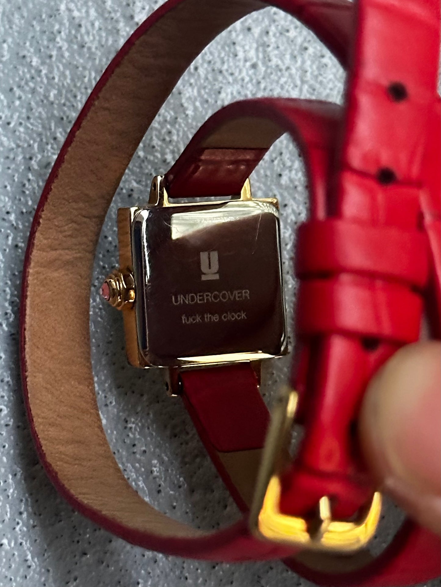 UNDERCOVER SS15 “Fuck the Clock” Red Leather Quartz Bracelet Watch
