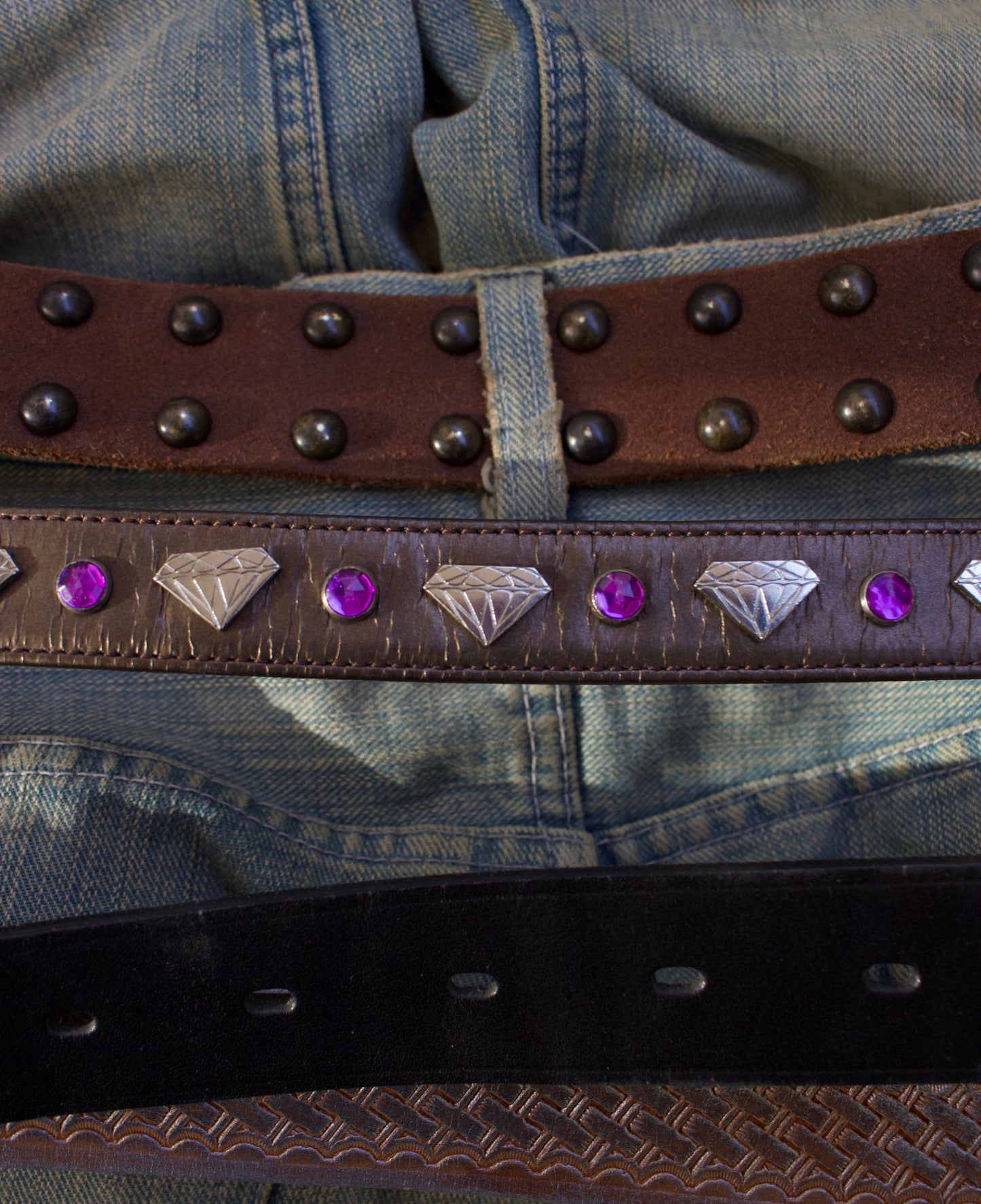 UNDERCOVER AW01 “D.A.V.F” Jewels Studded Metallic Leather Belt